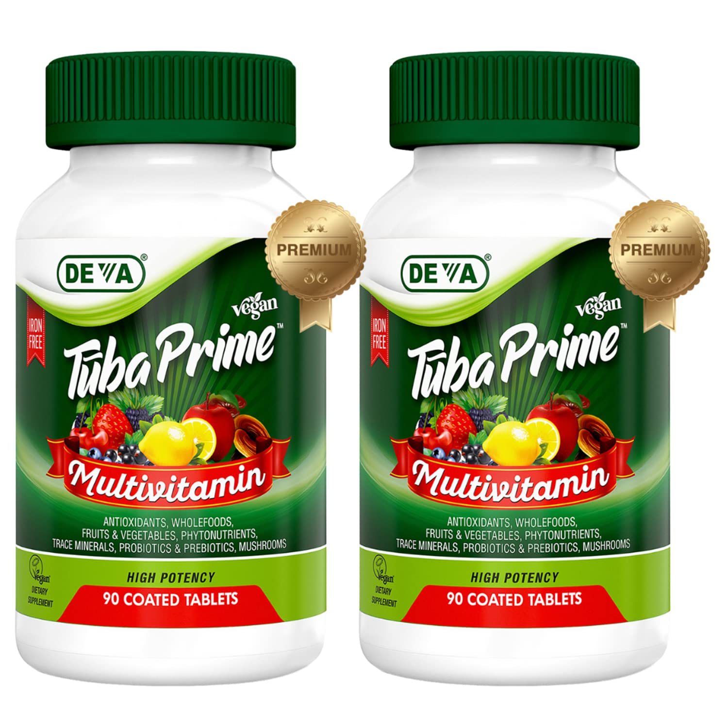 DEVA Tuba Prime Vegan Multivitamin Iron-Free High-Potency Vitamin & Mineral Dietary Supplement, 180 Tablets