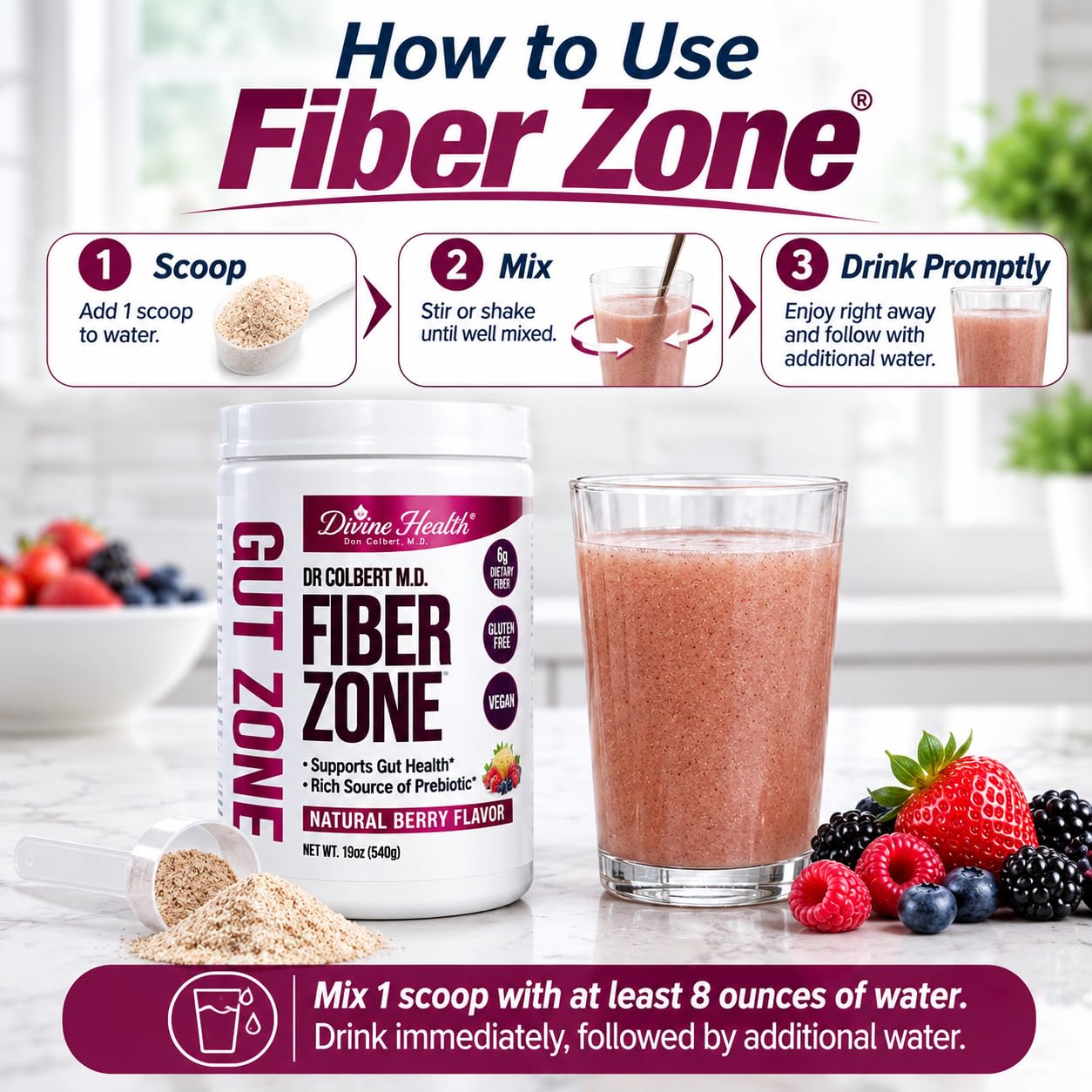 Divine Health Dr. Colbert, MD Fiber Zone Powder, 19 oz