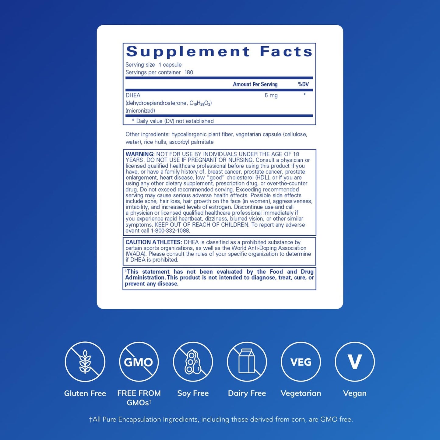 Pure Encapsulations DHEA 5 mg Capsules 180