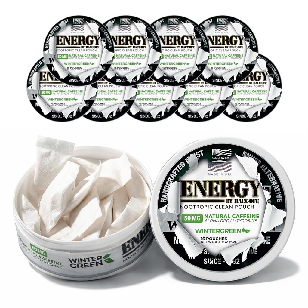 BACC OFF BaccOff Energy Wintergreen Nootropic Pouches Capsules, 50mg Caffeine per Pouch, Dry Energy Pouches, 160 Capsules