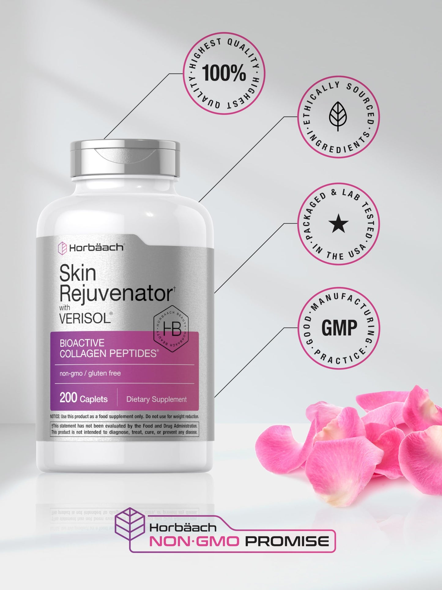 Horbäach Skin Rejuvenator with Verisol Bioactive Collagen Peptides Caplets 200 Count