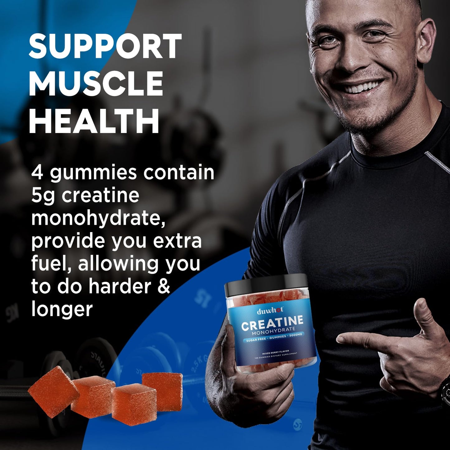duwhot Creatine Monohydrate Gummies 5g Per Serving, 120 Gummies