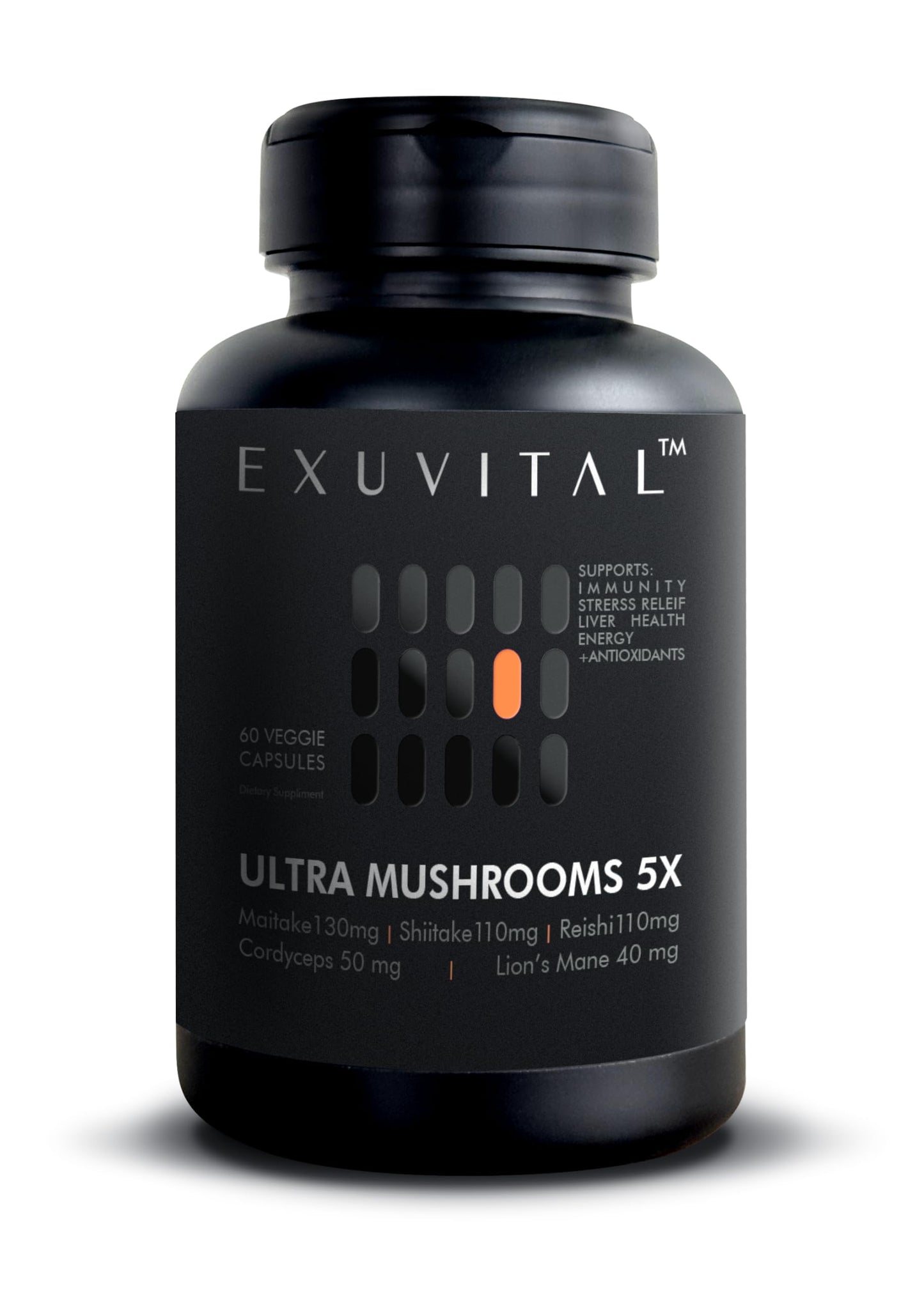 EXUVITAL 5 Mushroom Complex Lion’s Mane, Reishi, Cordyceps, Maitake & Shiitake – Immune Support, Energy & Stress Balance – Vegan, Non-GMO, Gluten Free – 60 Capsules