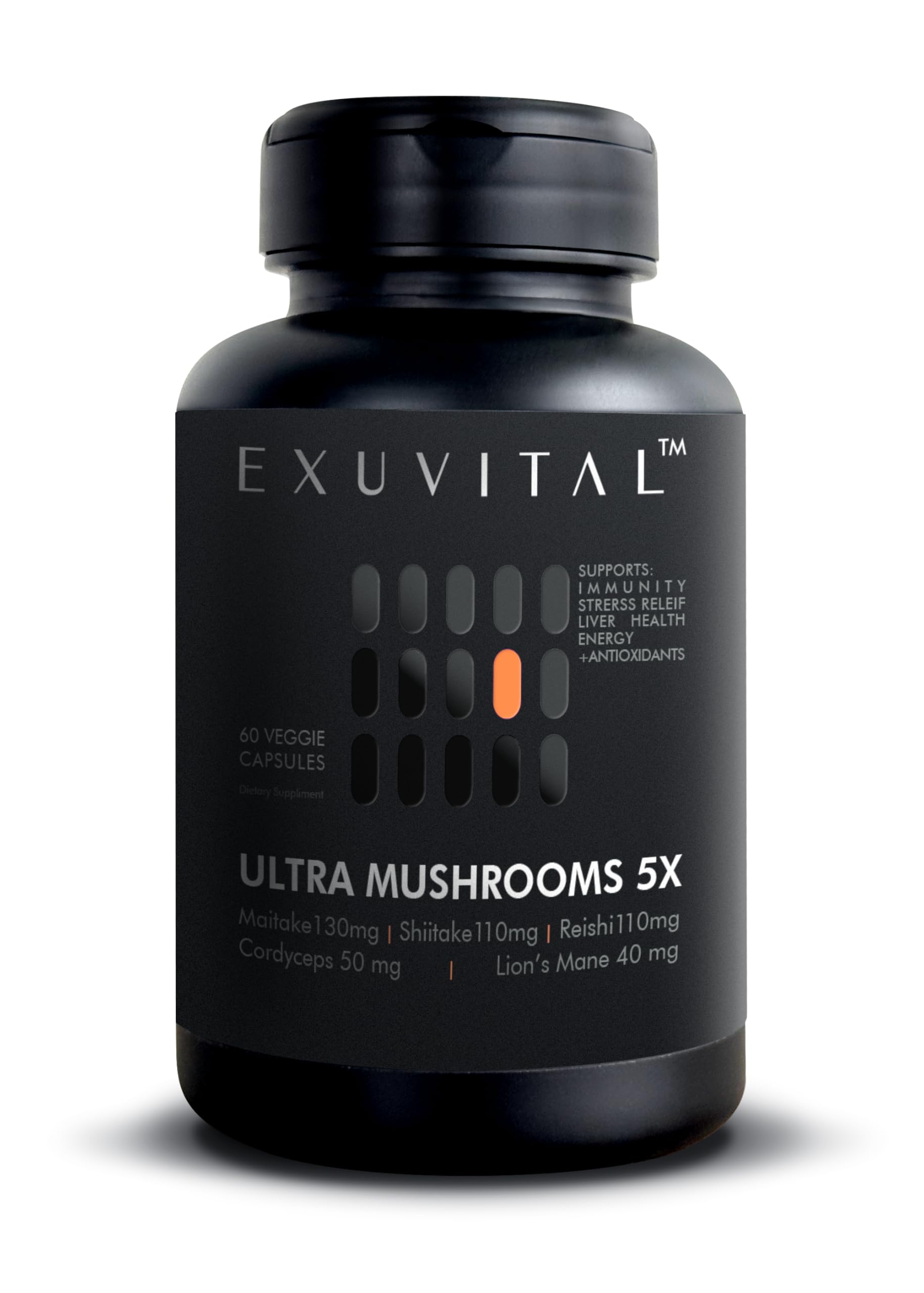 EXUVITAL 5 Mushroom Complex Lion’s Mane, Reishi, Cordyceps, Maitake & Shiitake – Immune Support, Energy & Stress Balance – Vegan, Non-GMO, Gluten Free – 60 Capsules
