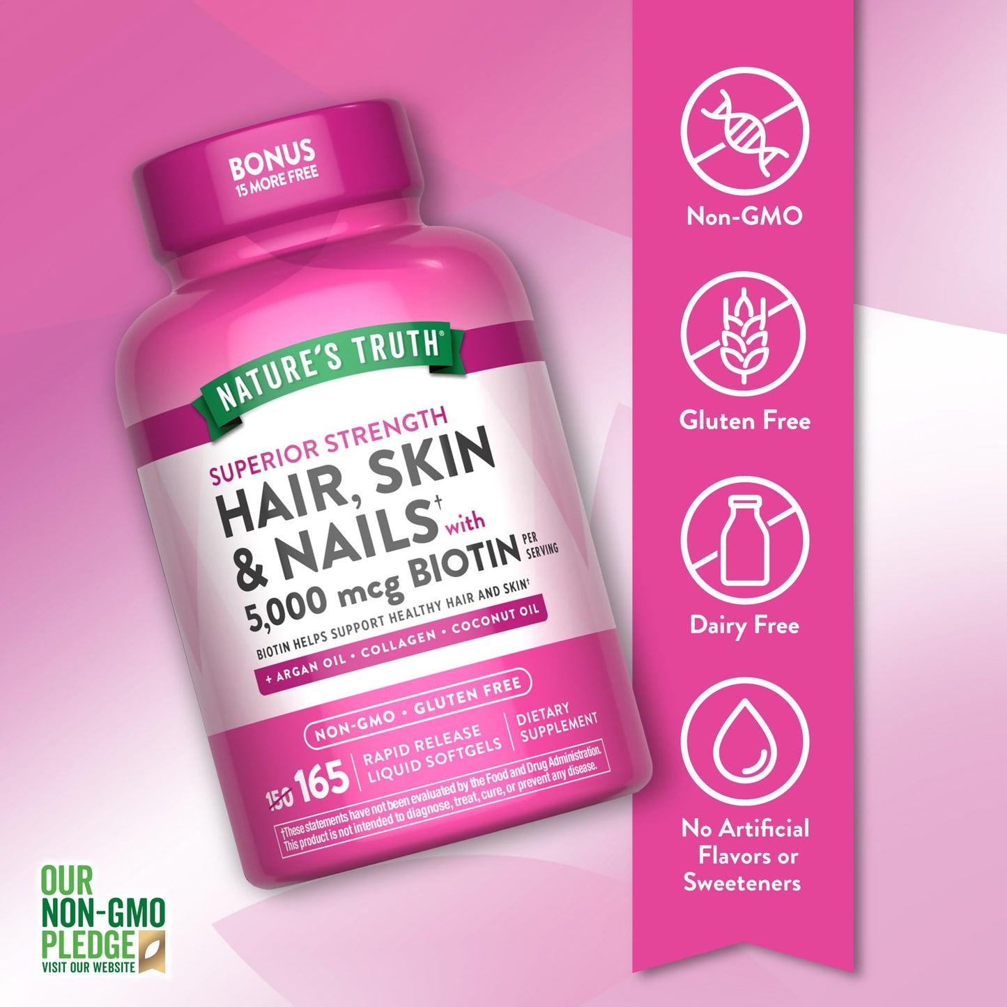 Nature's Truth Hair, Skin & Nails Vitamin Biotin 5000 mcg 165 Softgels