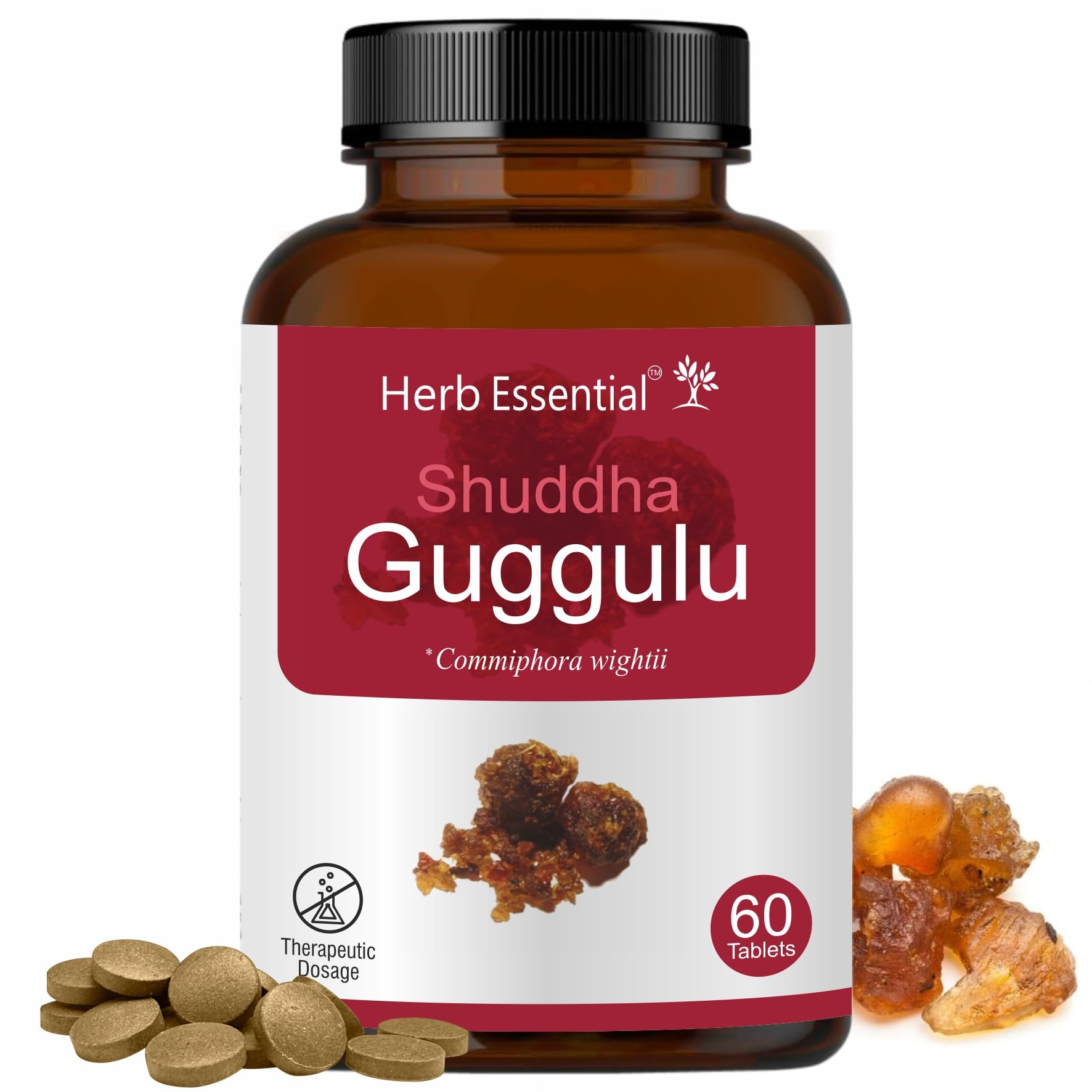 Herb Essential Organic Shuddha Guggulu (Commiphora Wightii) 500mg, 60 Tablets