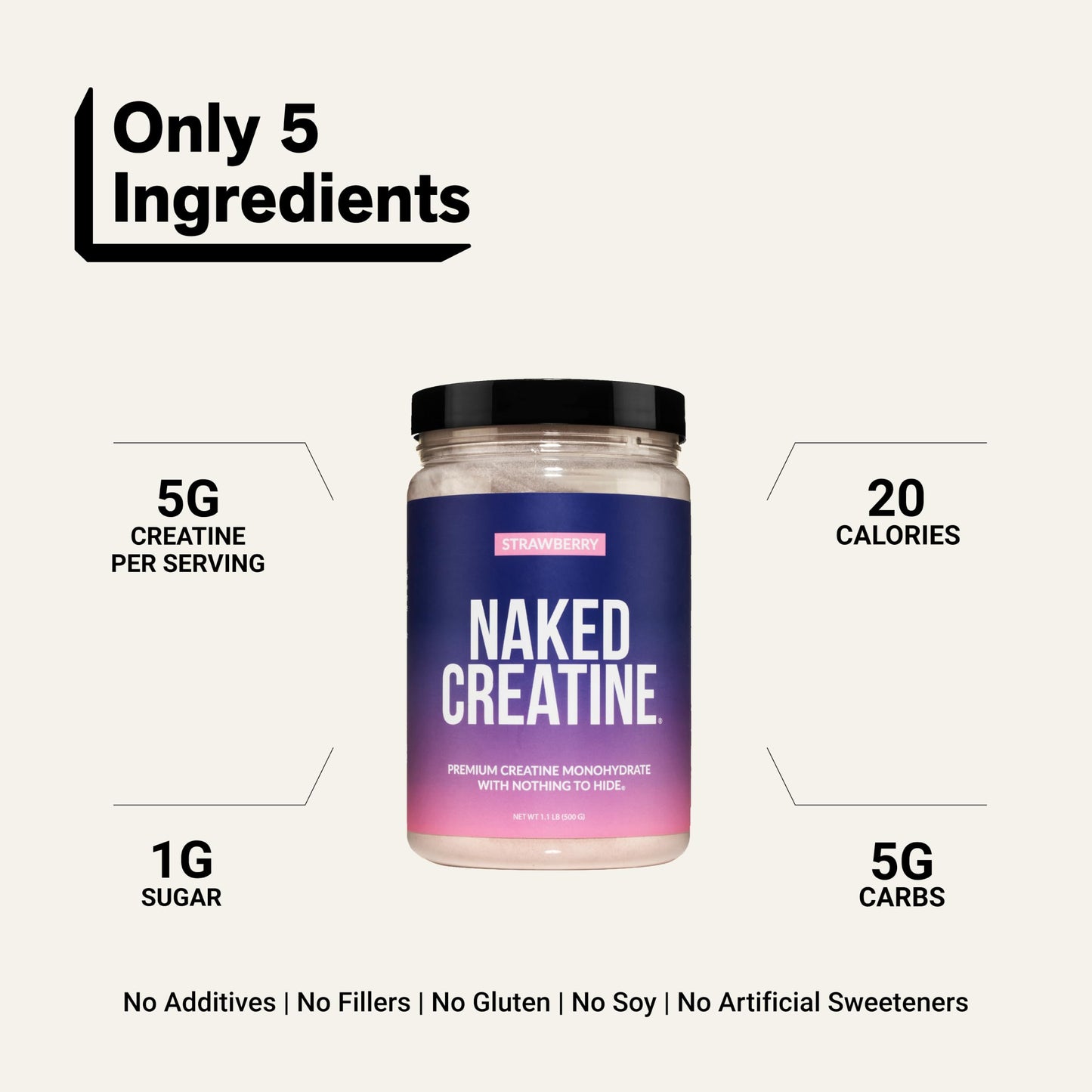 NAKED Creatine Powder - Strawberry Flavored Creatine Monohydrate, 45 Servings