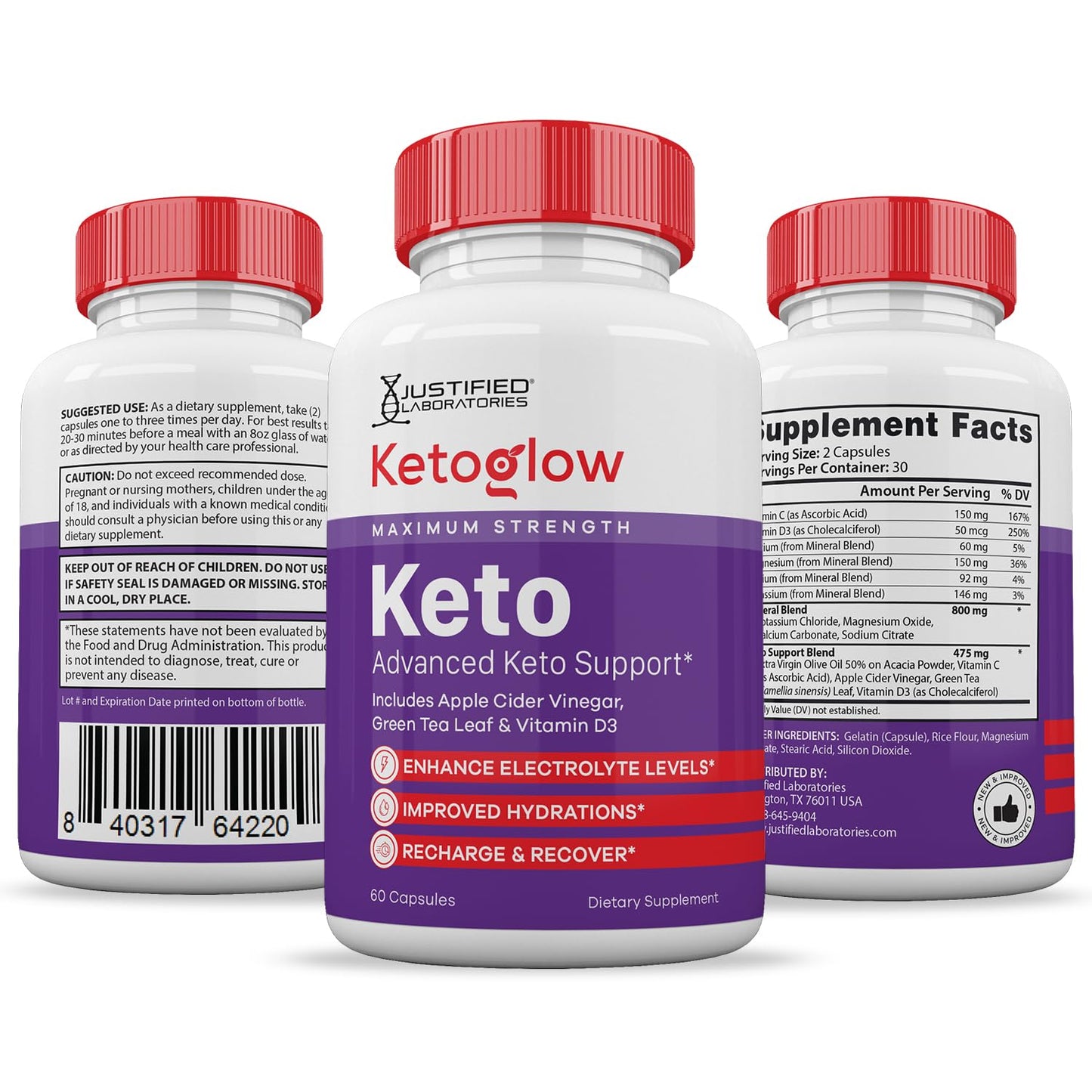 Justified Laboratories Keto Glow Keto ACV Pills 1275MG Keto Support Blend Capsules, 600 Capsules