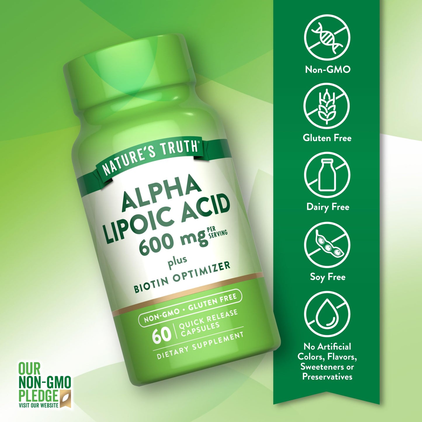 Nature's Truth Alpha Lipoic Acid 600mg Plus Biotin Optimizer Capsules, 60 Count