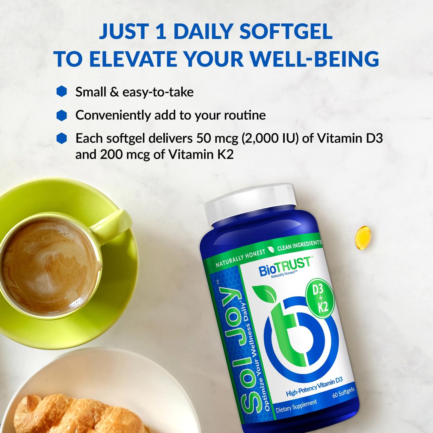 BioTrust Vitamin D3 K2 Softgels 2000 IU, 60 Count