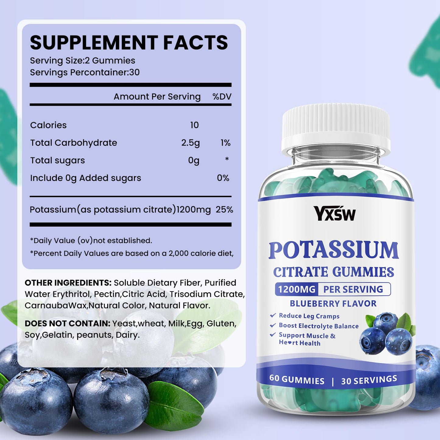 YXSW Potassium Citrate 1200mg Gummies 120 Count