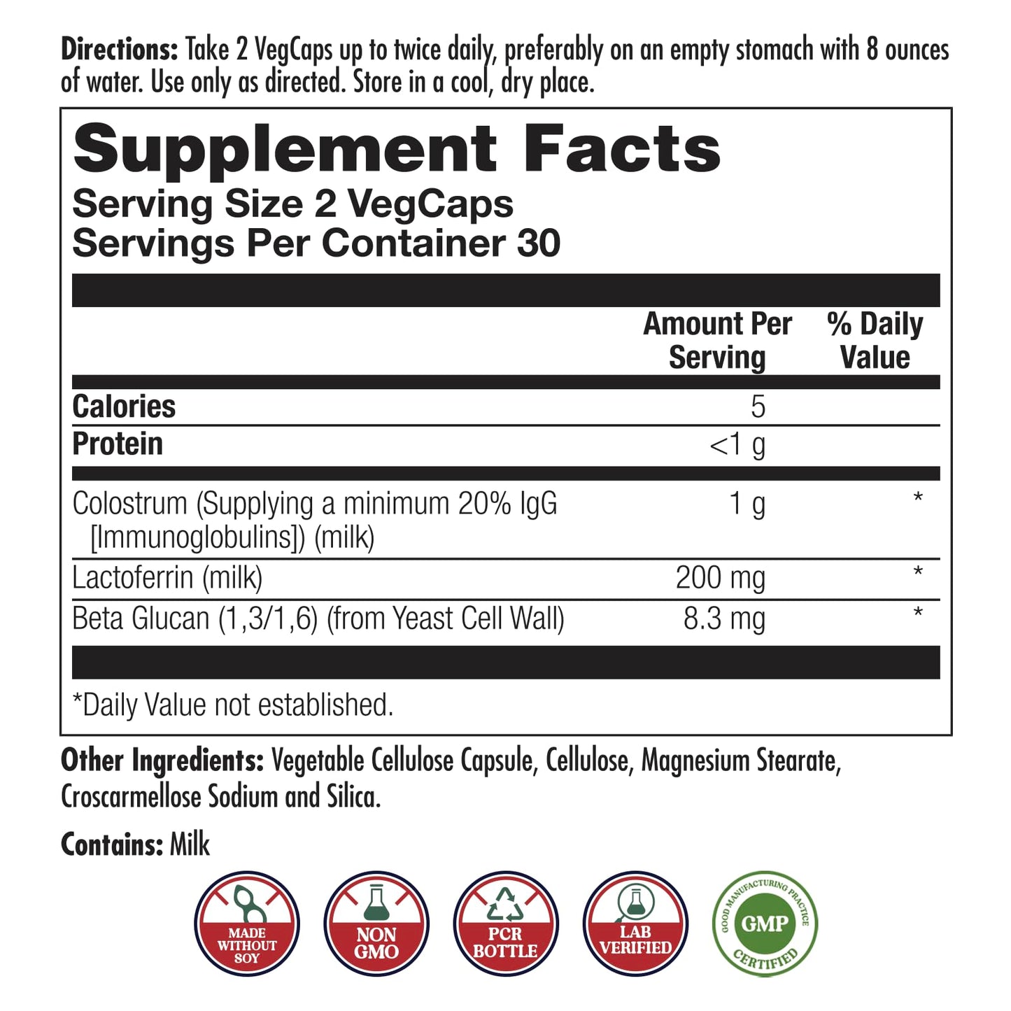 KAL Colostrum Lactoferrin, 20% Immunoglobulins Capsules 60 Count