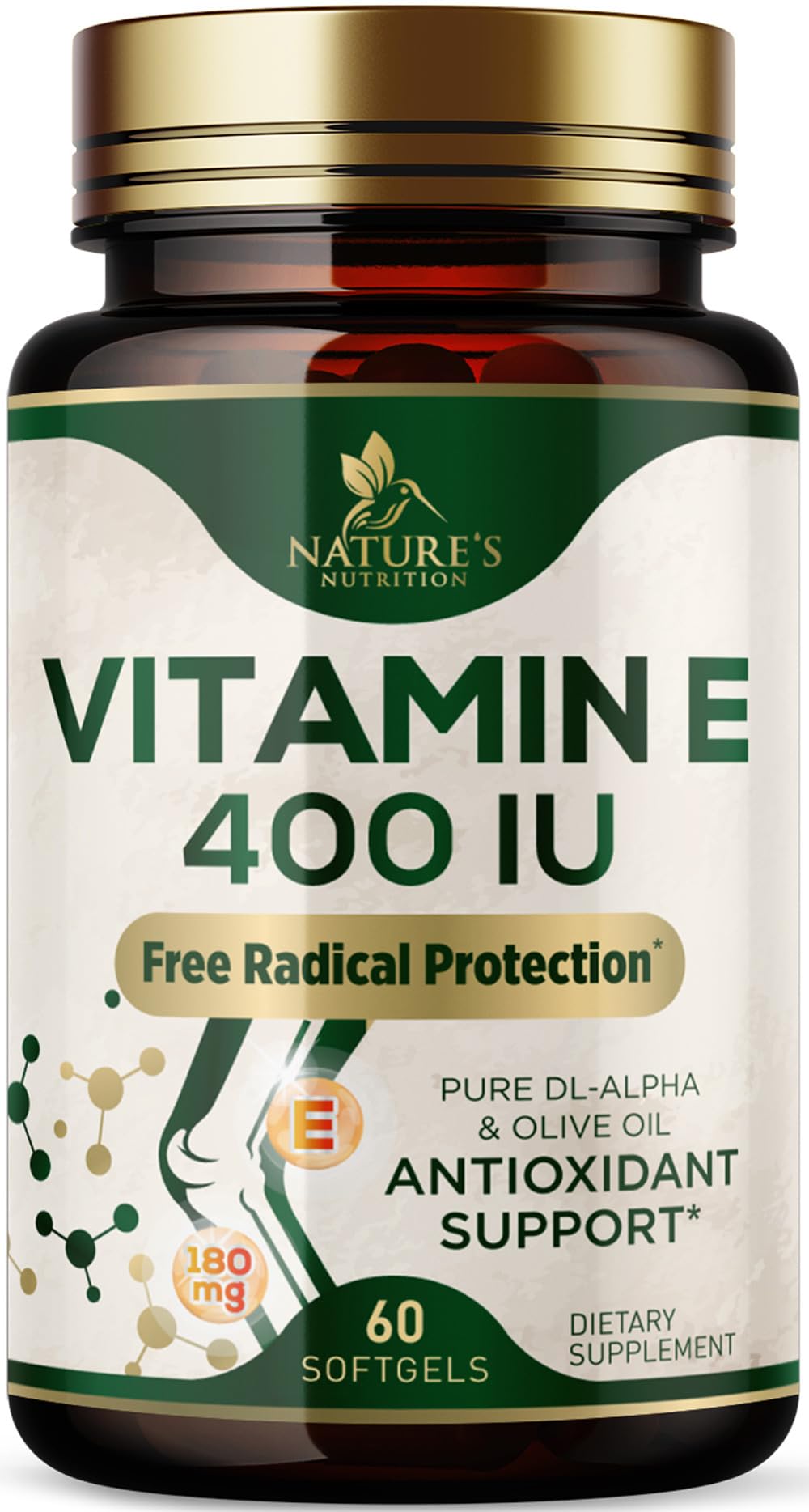 Nature's Nutrition Vitamin E 180mg DL-Alpha Softgels, 60 Count