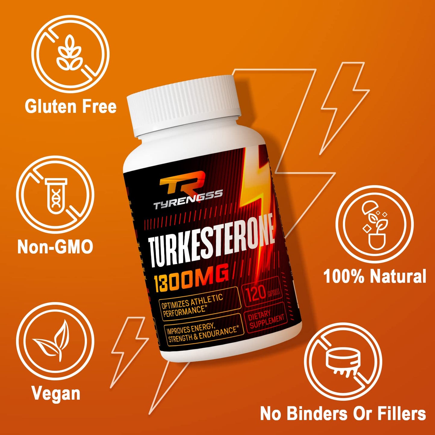 TyRengss Testosterone Booster Turkesterone Supplement 1300mg Ultra High Strength (Ajuga Turkestanica Extract Std. to 20% Testosterone) for Athletic Performance & Muscle Mass, Capsule, 240 Capsules