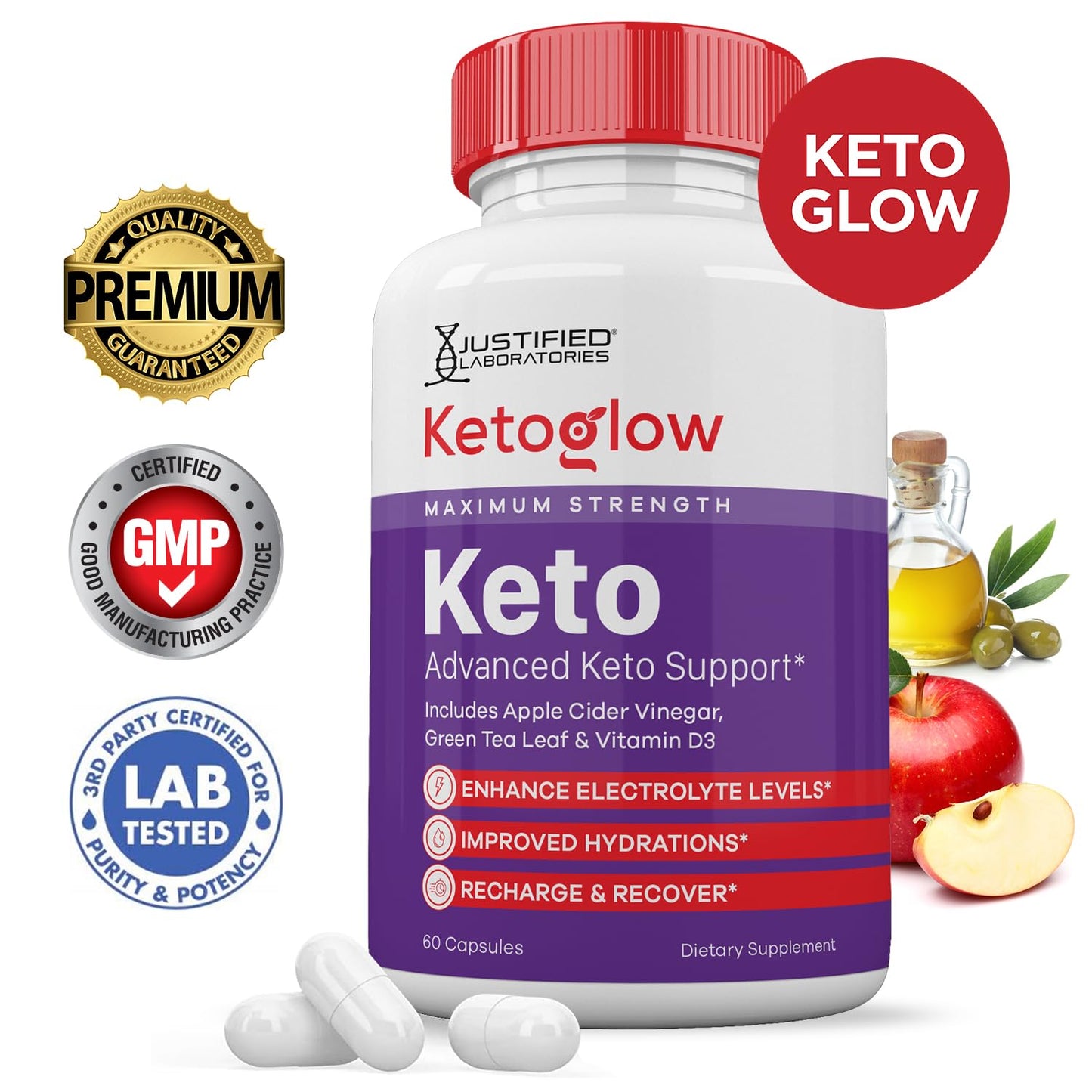 Justified Laboratories Keto Glow Keto ACV Pills 1275MG Keto Support Blend Capsules, 600 Capsules