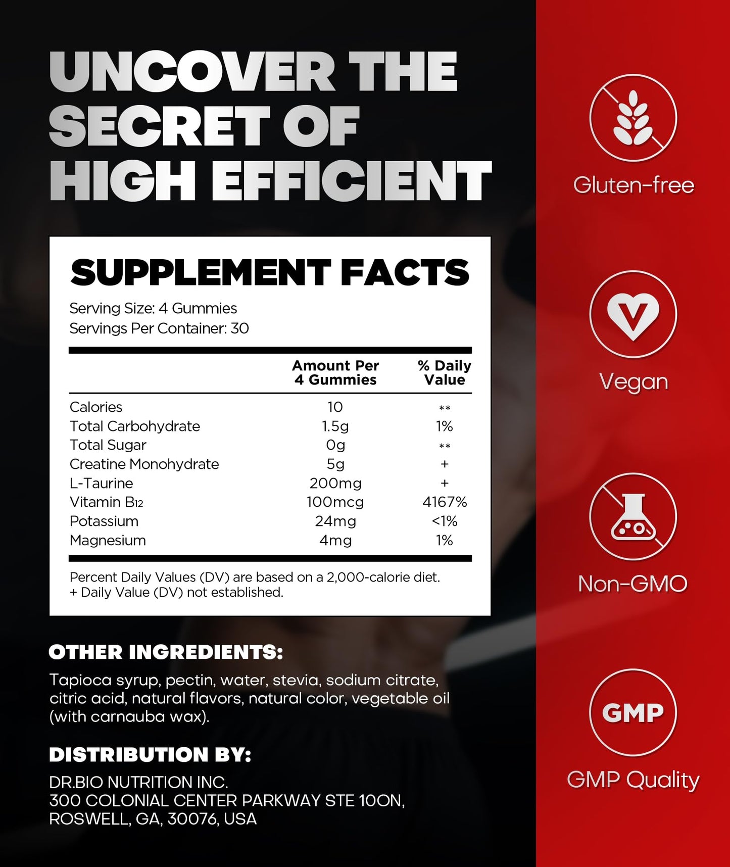 DR.BIO Instant Boost Creatine Monohydrate Gummies, 120 Gummies
