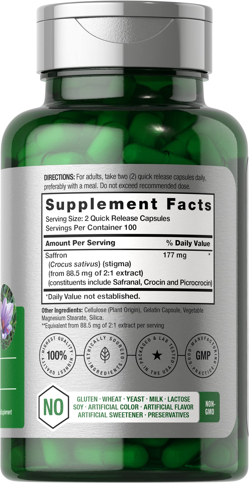 Horbäach Saffron Extract Supplement Capsules, 200 Count