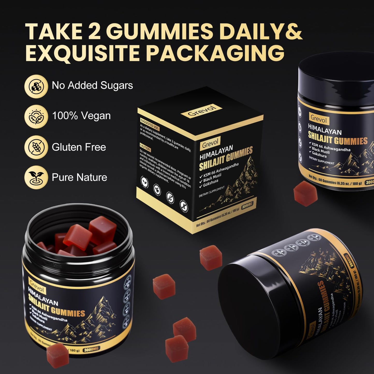 Grevol Himalayan Shilajit Gummies with Ashwagandha 60 Gummies