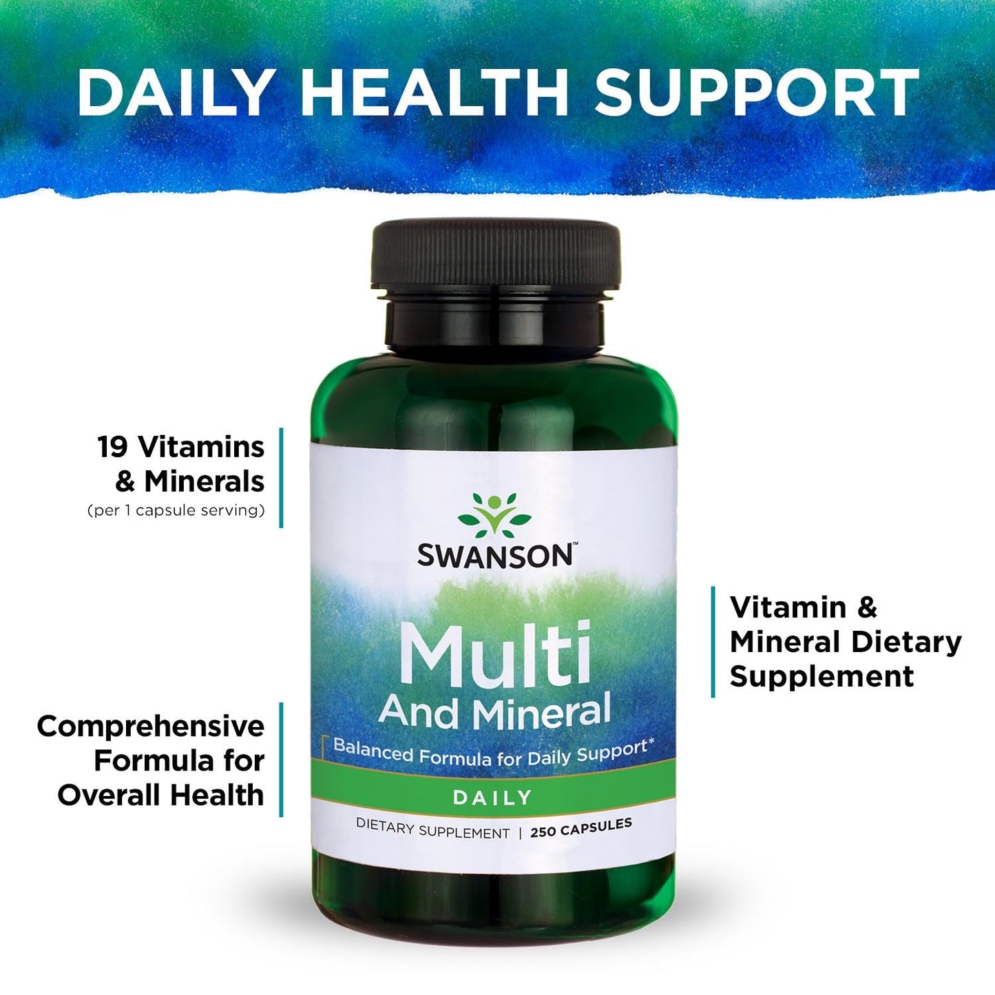 Swanson Multi and Mineral Daily Men's Women's Multivitamin Multimineral Health Supplement Capsule 250