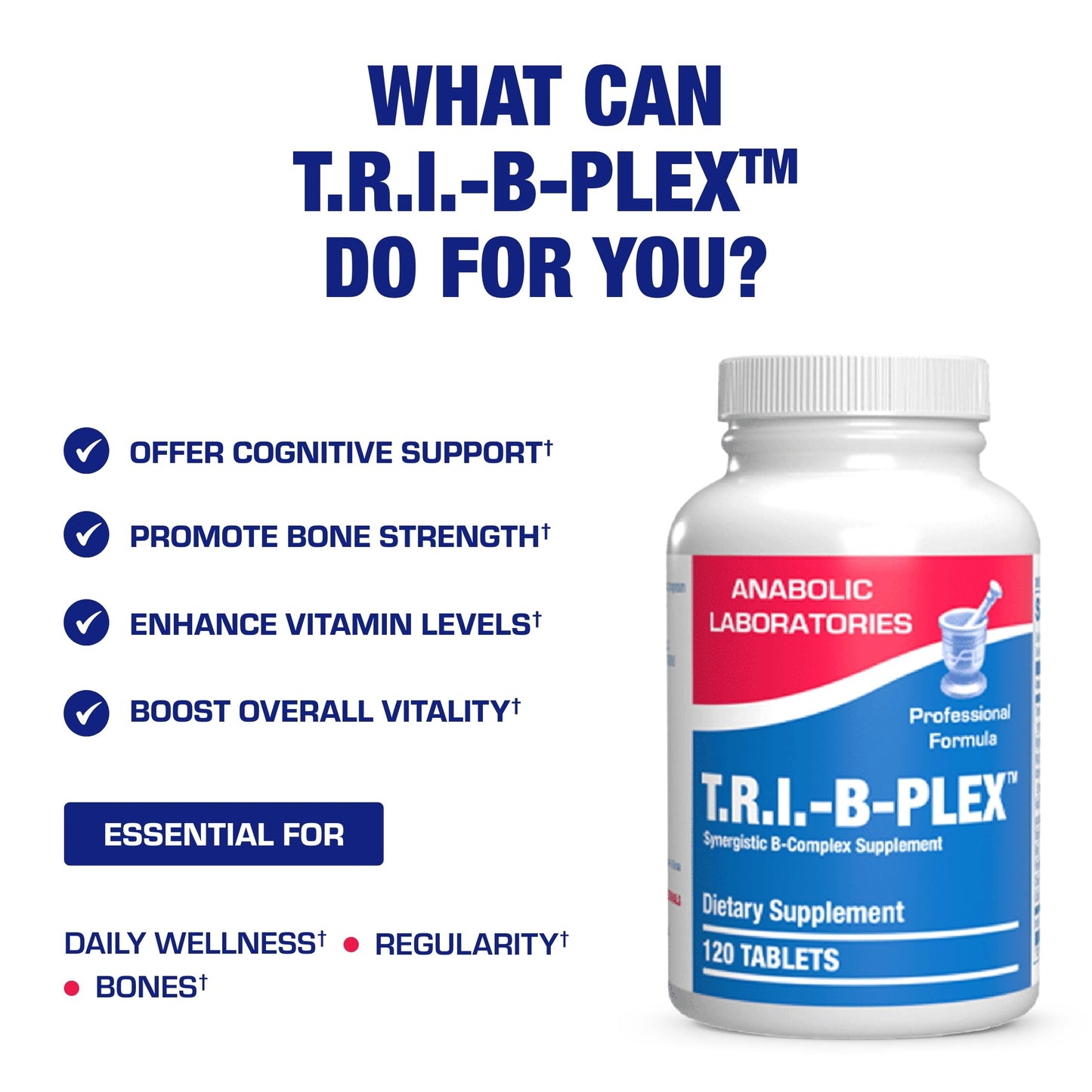 Anabolic Laboratories Super B Complex Methylated & Time Released Bio Active B Complex Vitamin Supplement with Choline Inositol & 8 B Vitamins, 120 Tablets