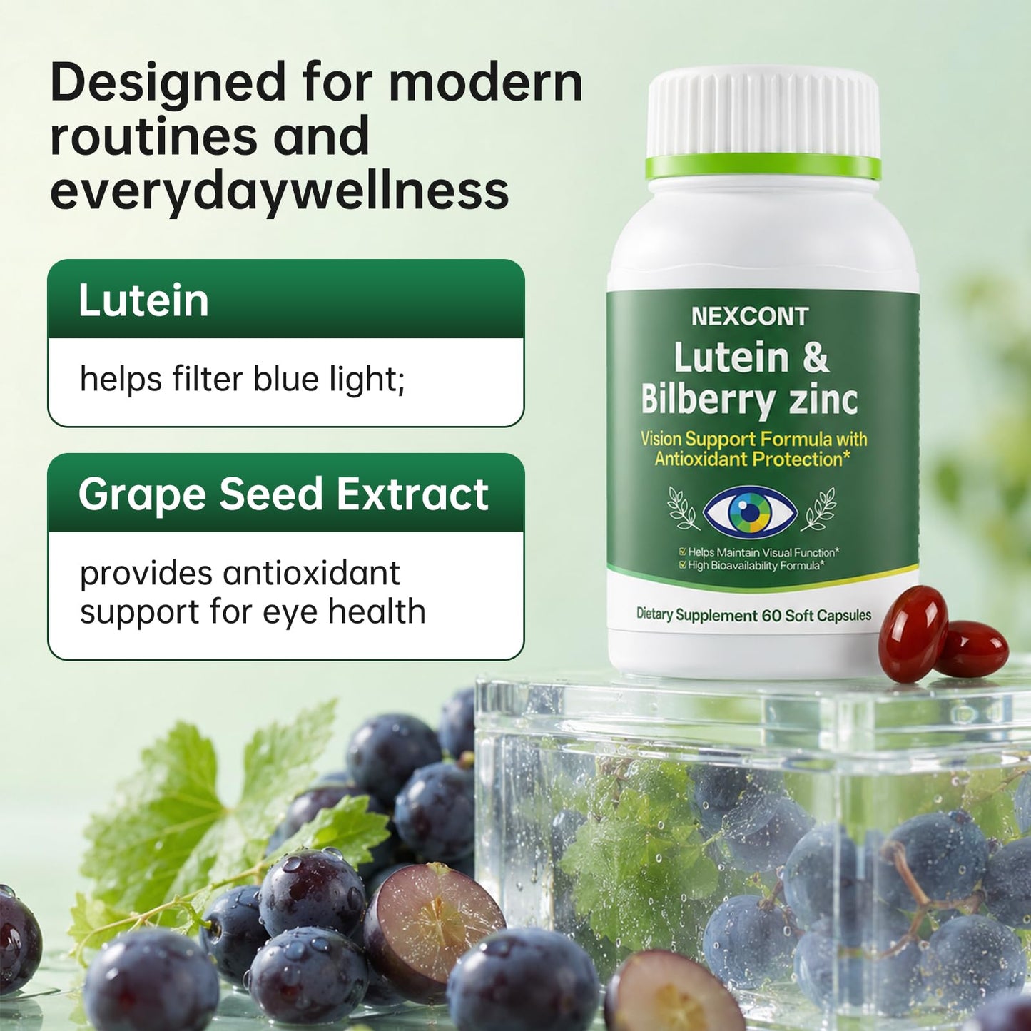 Oopeatol Bilberry Supplement with Lutein, 60 Capsules