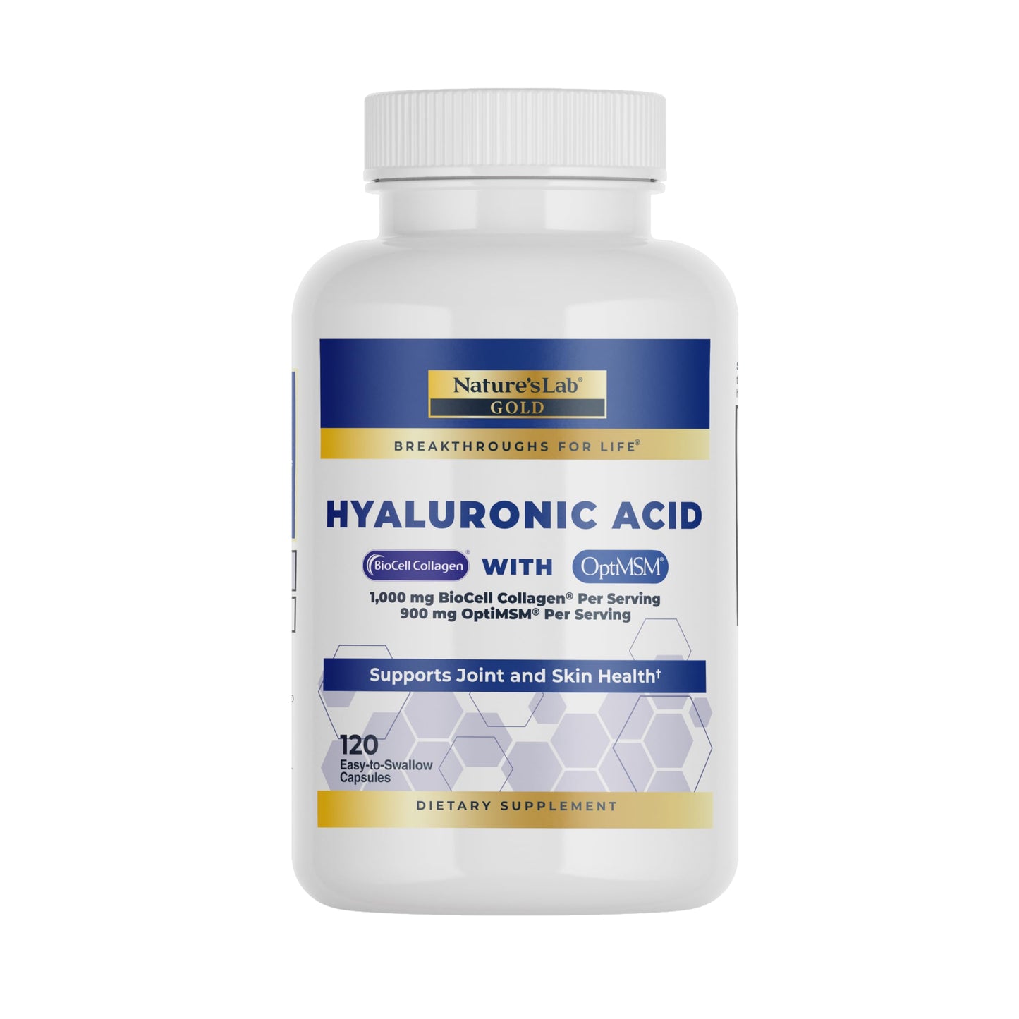 Nature's Lab Hyaluronic Acid with Biocell Collagen and MSM, 120 Capsules