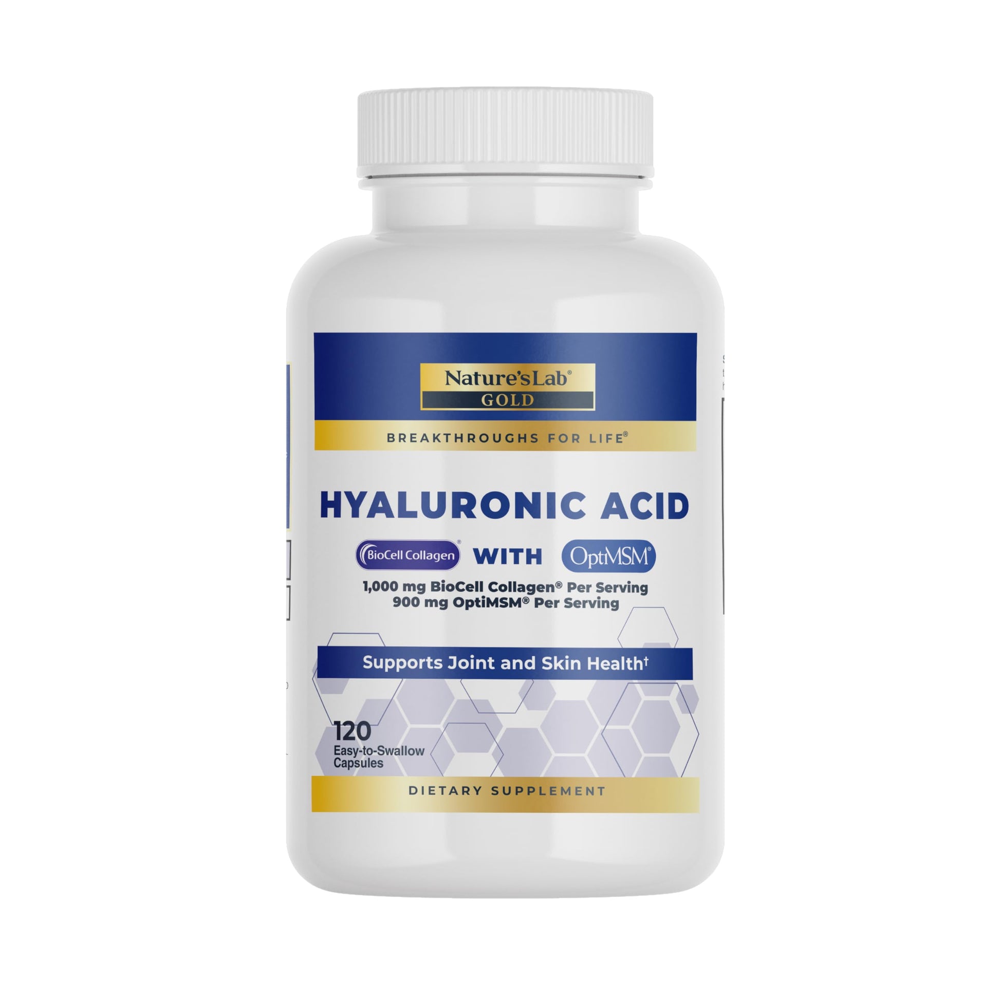 Nature's Lab Hyaluronic Acid with Biocell Collagen and MSM, 120 Capsules