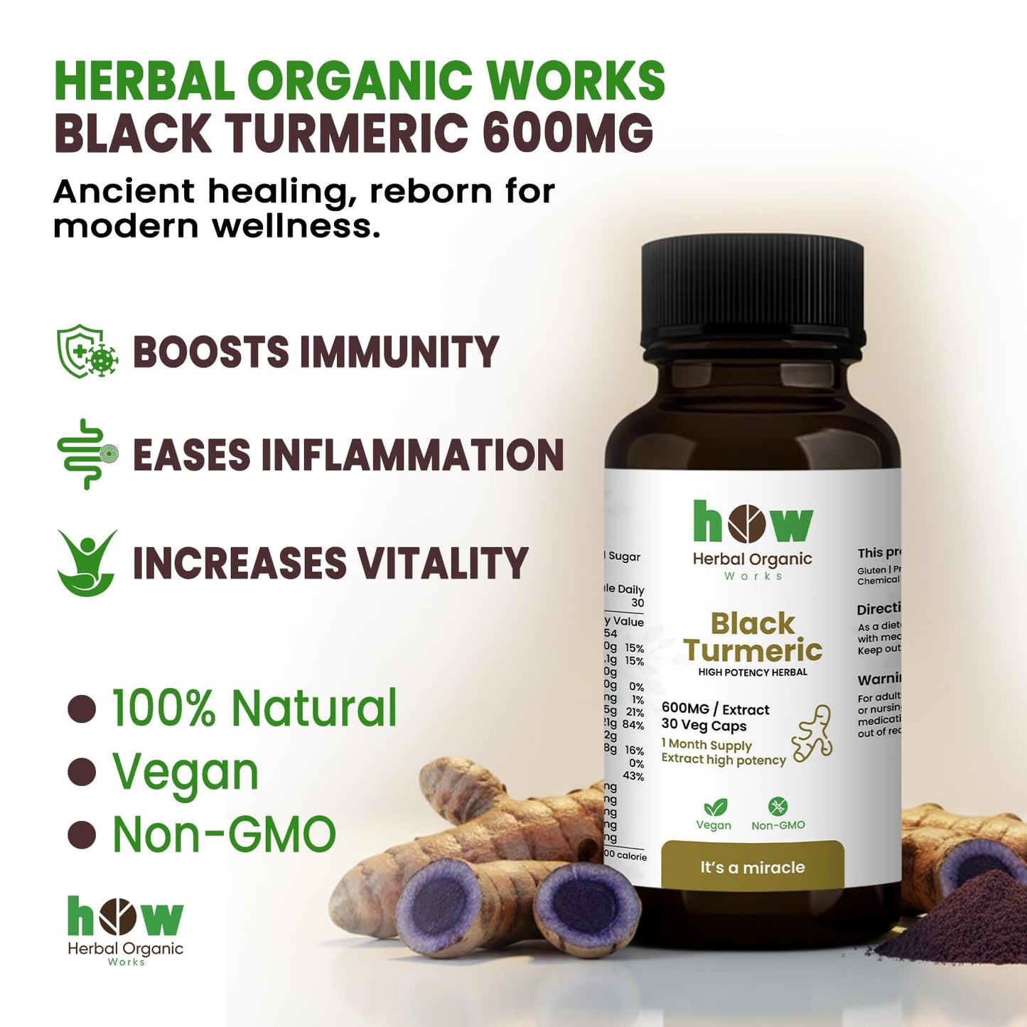 Herbal Organic Works Black Turmeric Capsules 1 Pack