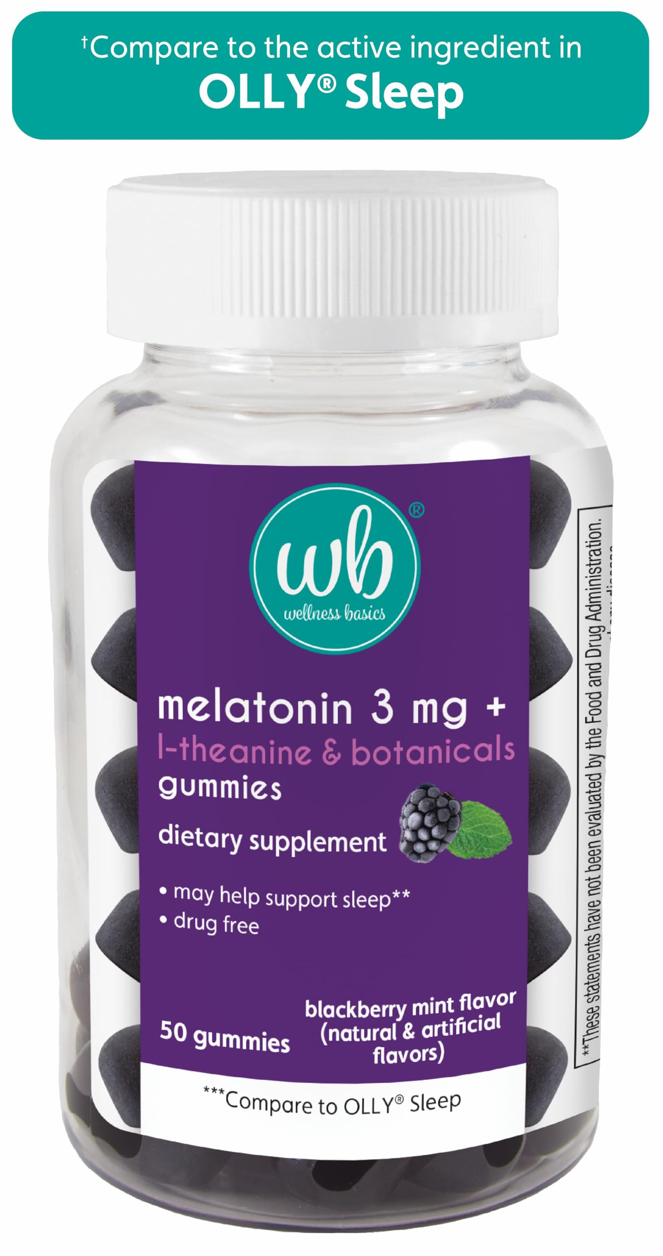 Wellness Basics Melatonin Gummy, 50 Count