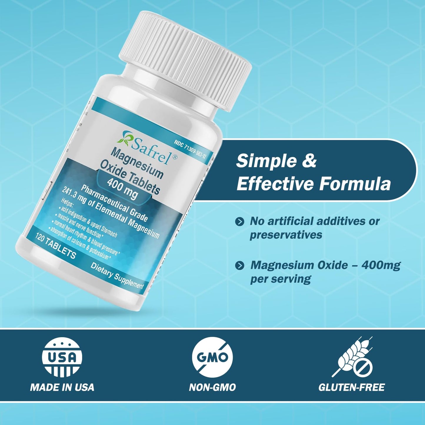 Safrel Magnesium 400mg Capsule, 120 Count