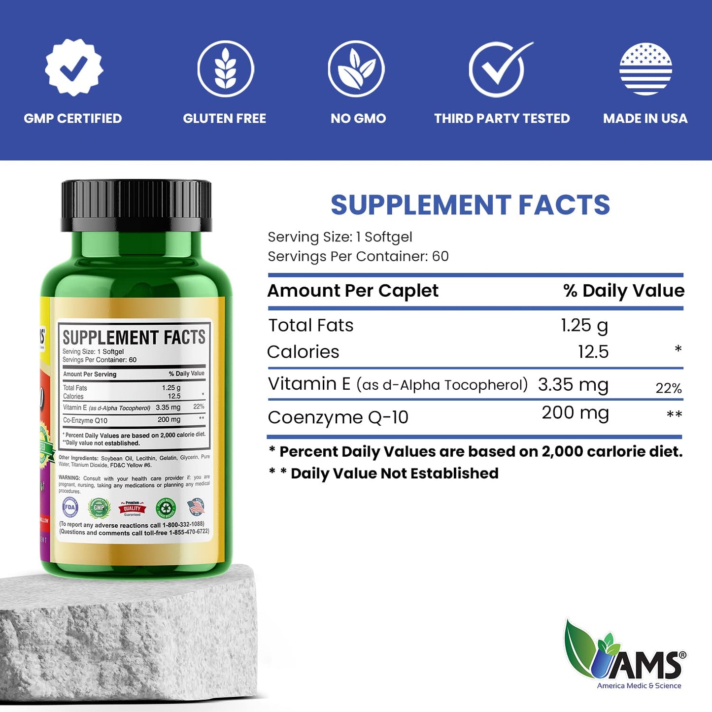 America Medic & Science Q-Well-10 CoQ10 200mg Softgels, 60 Count