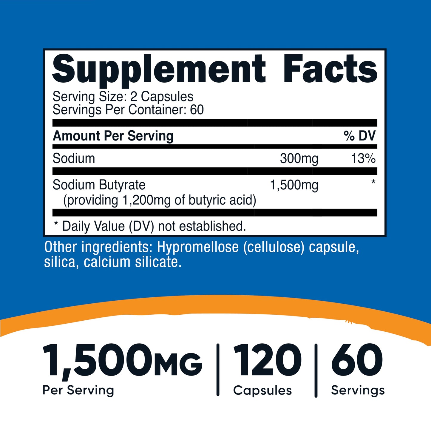 Nutricost Sodium Butyrate 1,500mg Per Serving, 120 Capsules