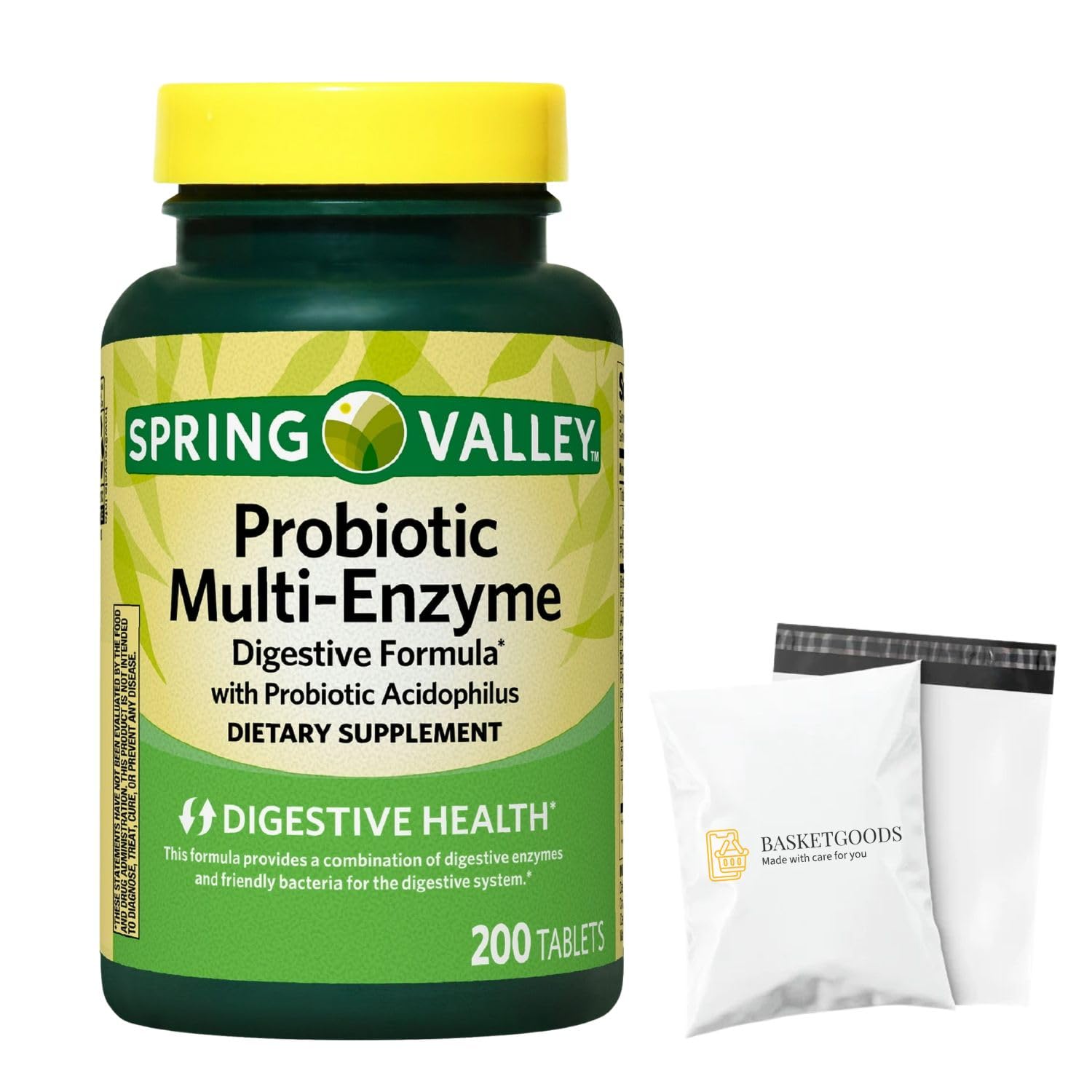 BASKETGOODS Probiotic Multi Enzyme Digestive Formula with Acidophilus for Gut Health Tablet, 200 Count