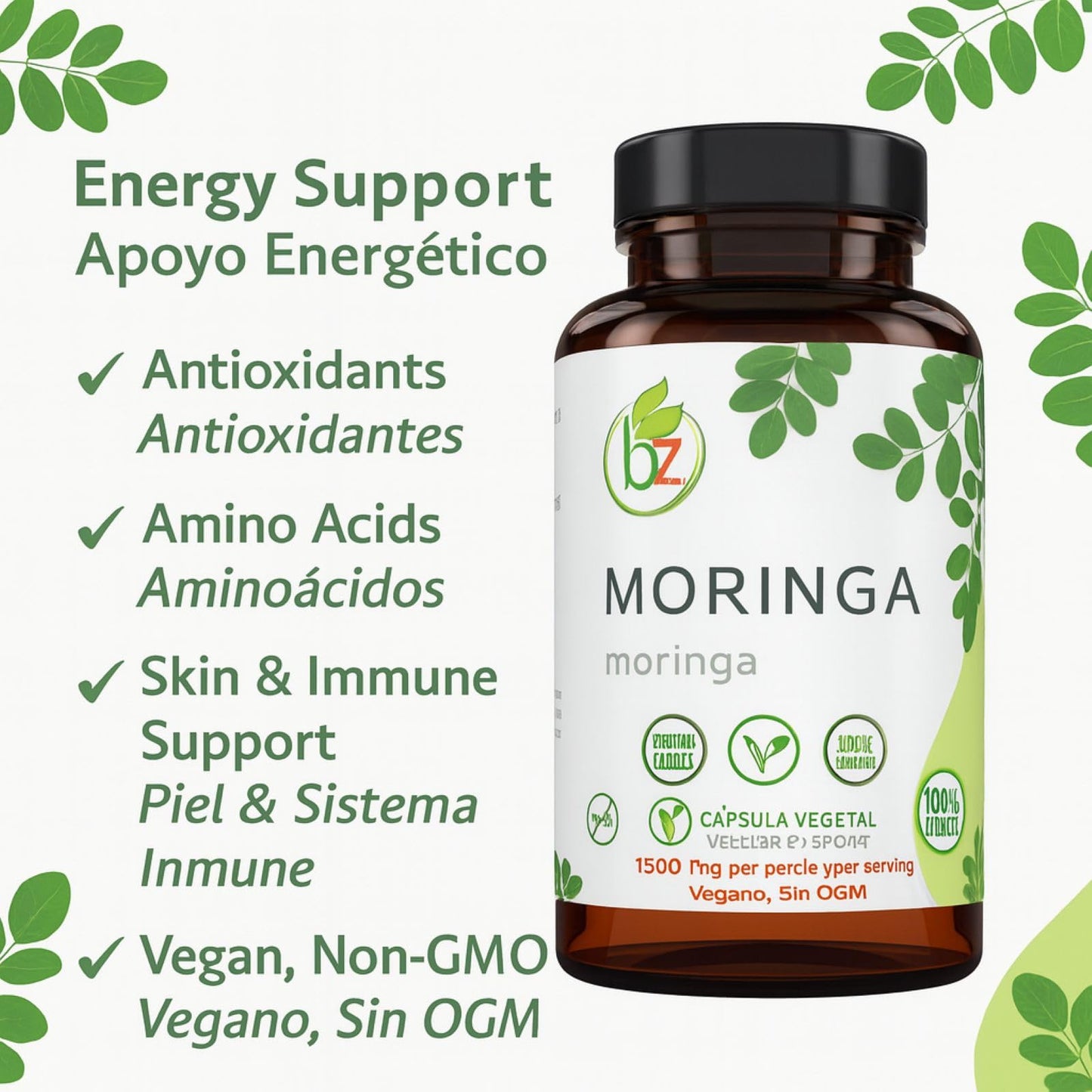 B-Experts Organic Moringa Vegetable Capsules 1 Count