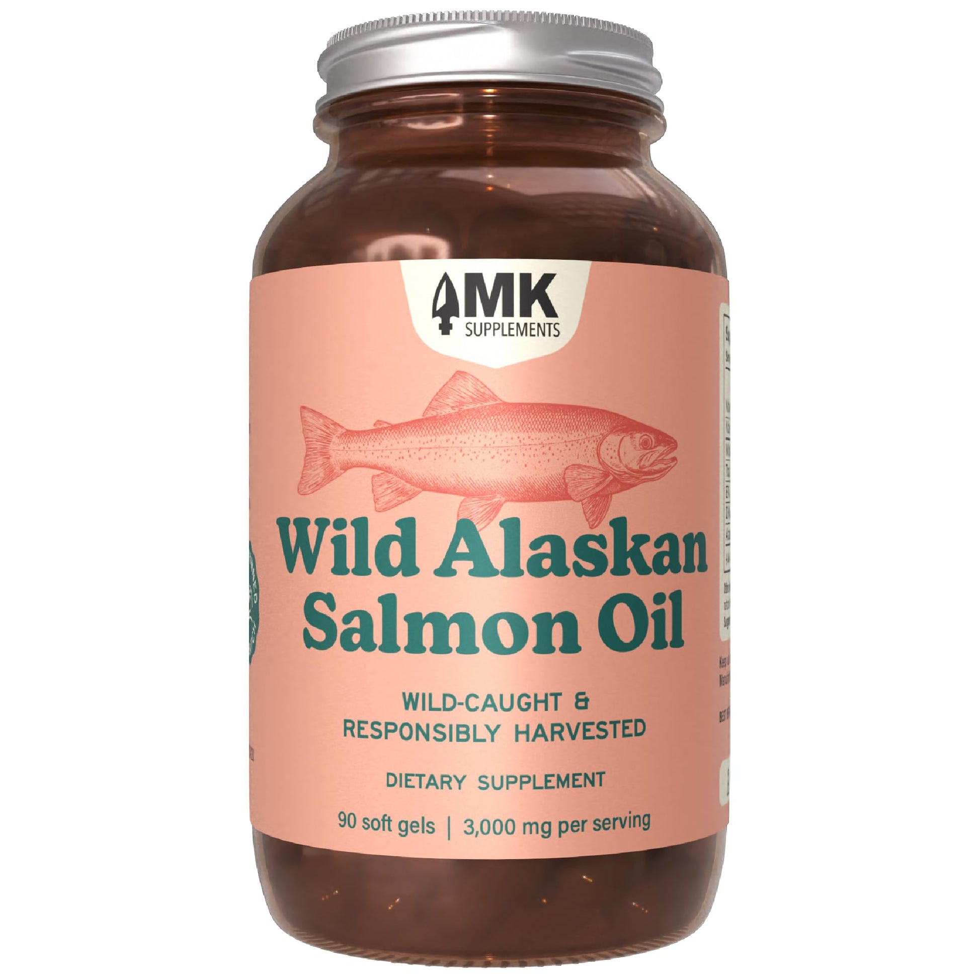 MK Supplements Wild Alaskan Sockeye Salmon Oil Omega-3 EPA DHA, 90 Capsules
