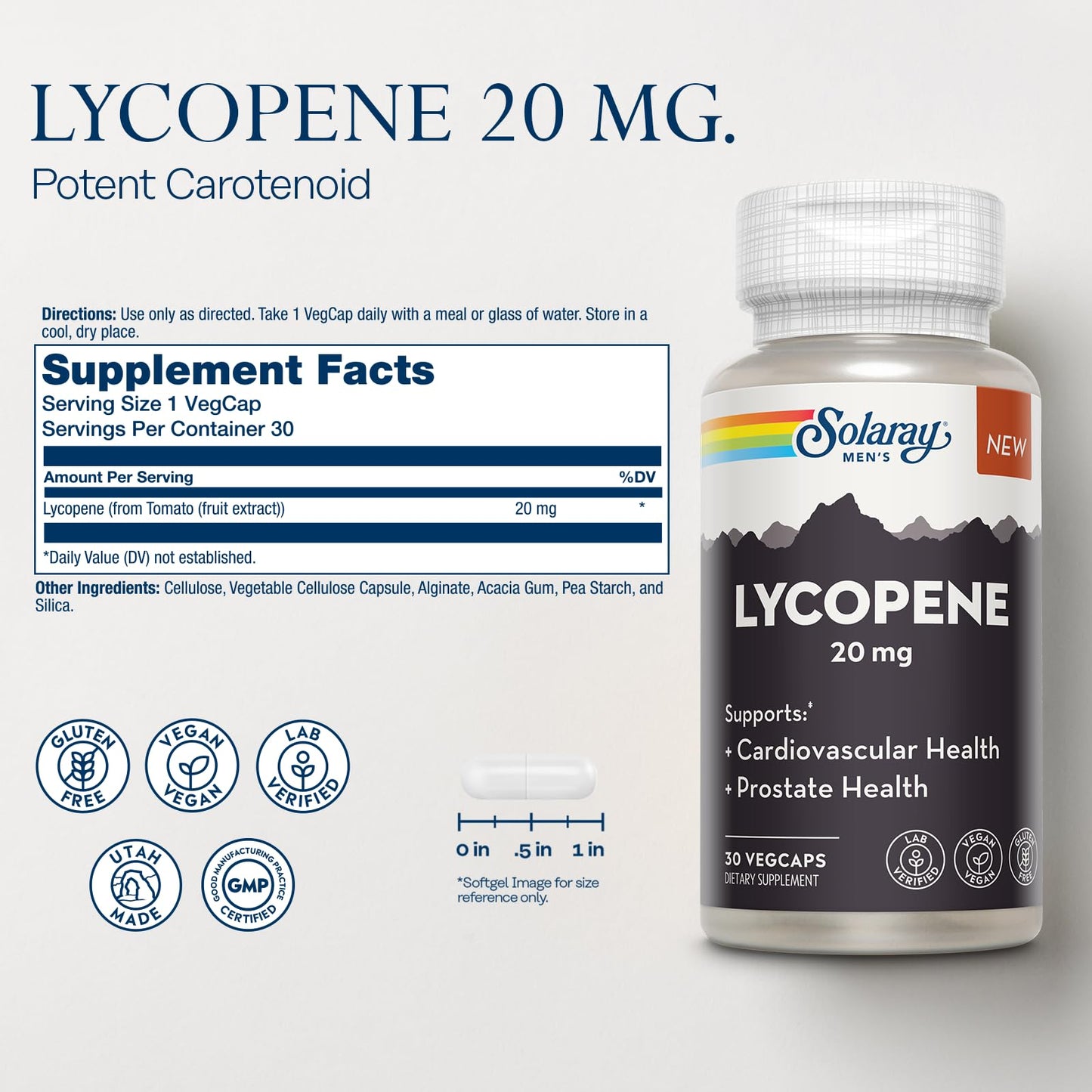 SOLARAY Lycopene 20mg Capsule, 30 Count