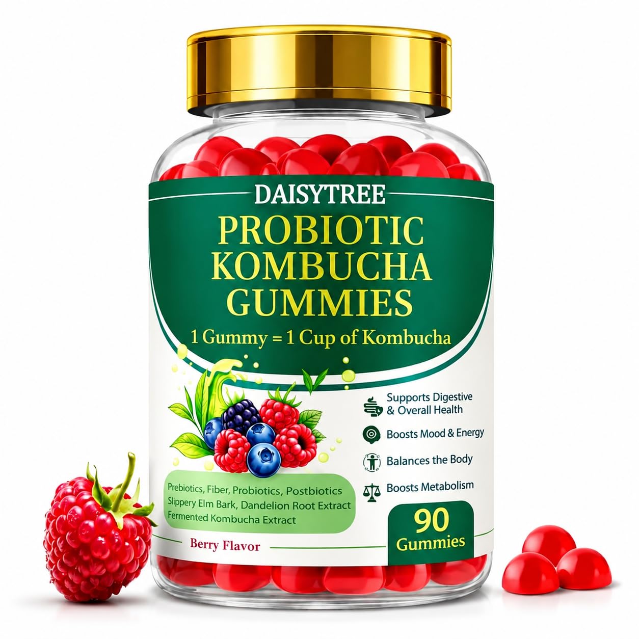PRIMEHAVEN Probiotic Kombucha Gummies, Gummy, 90 Count