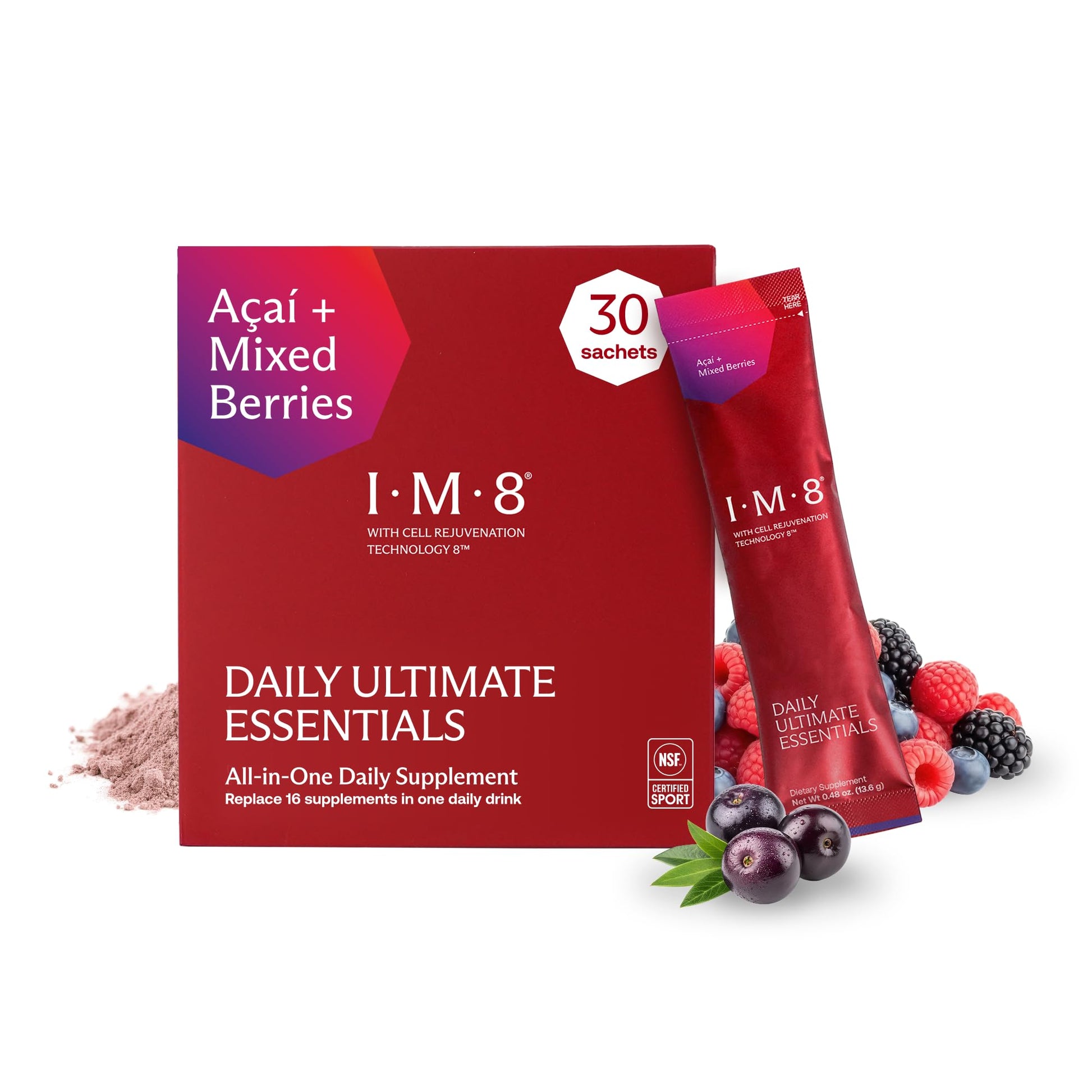 IM8 Daily Ultimate Essentials Powder, Acai and Mixed Berries, 14.4 oz