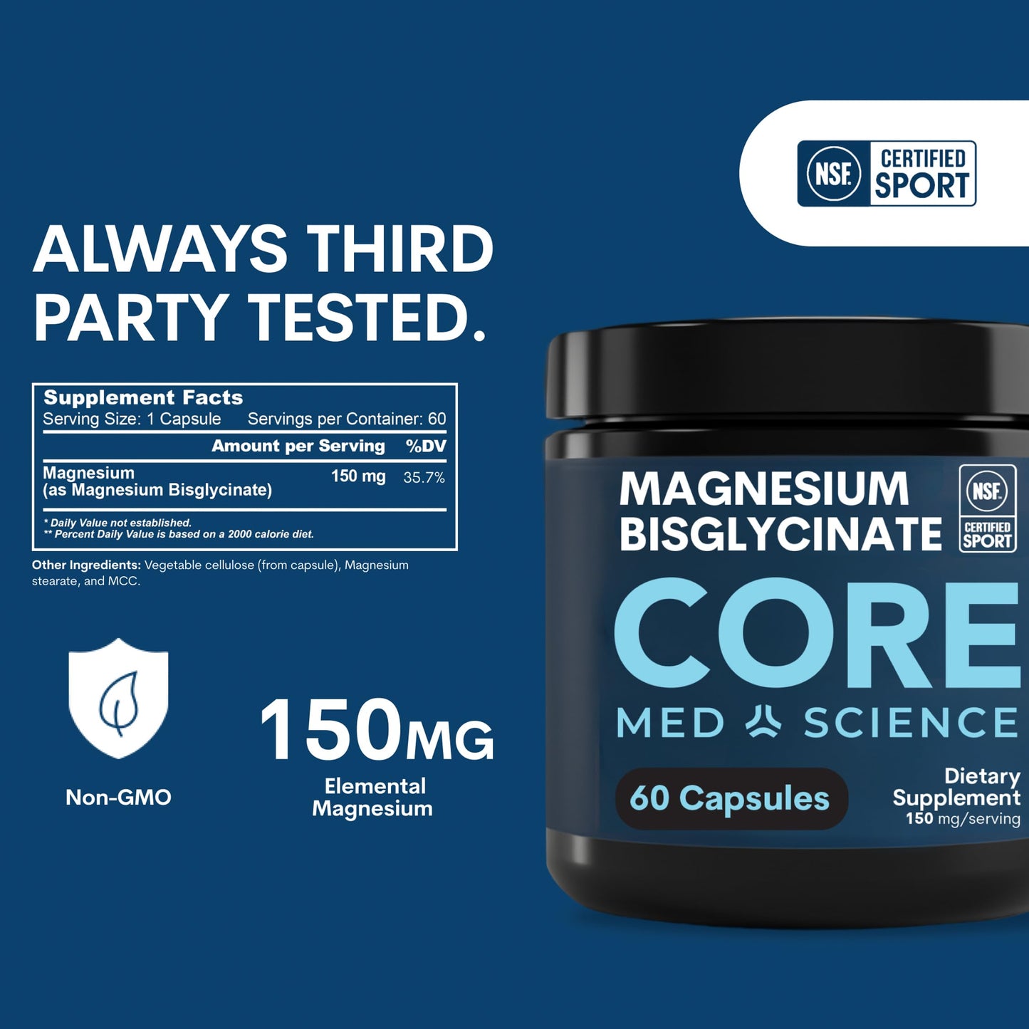 Core Med Science Magnesium Bisglycinate Supplement Capsule 60 Count
