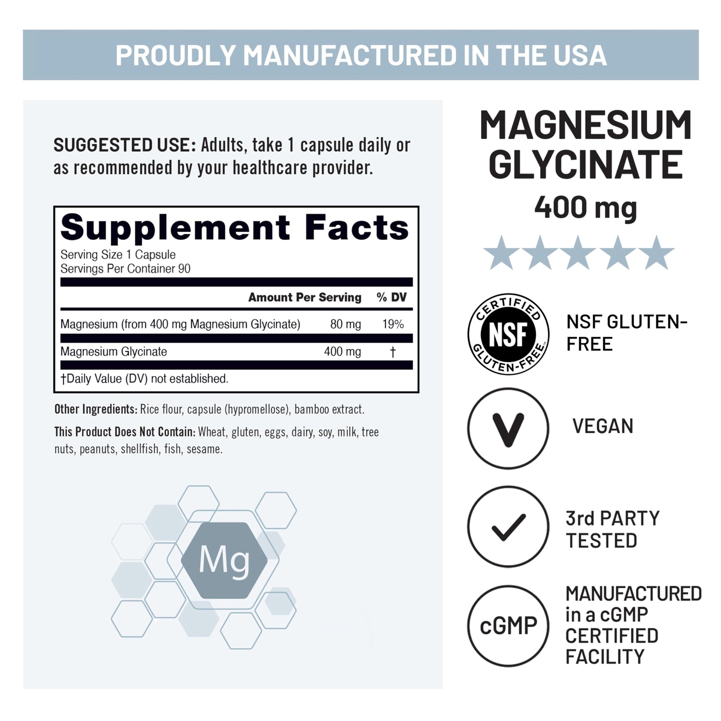 NatureWise Magnesium Glycinate 400 mg Capsules, 90 Count