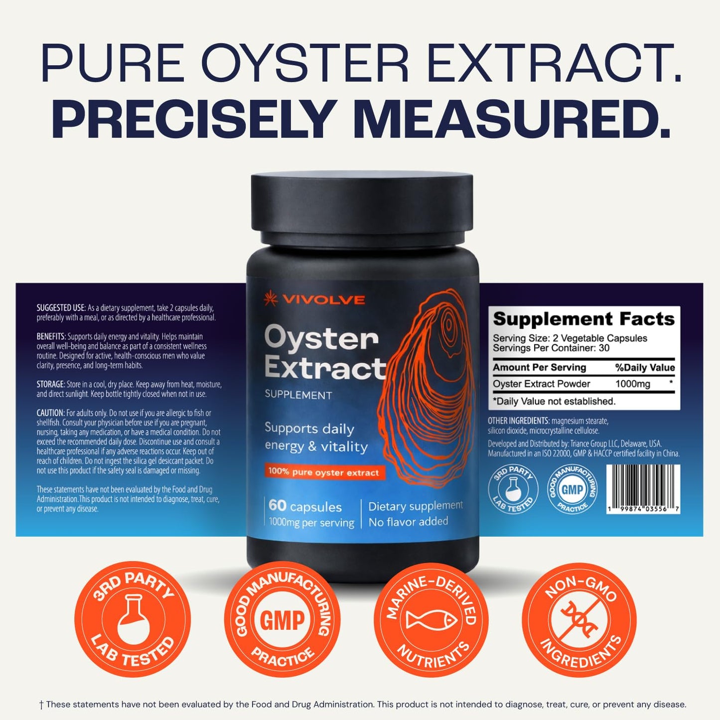 VIVOLVE Oyster Extract Capsules, 60 Capsules