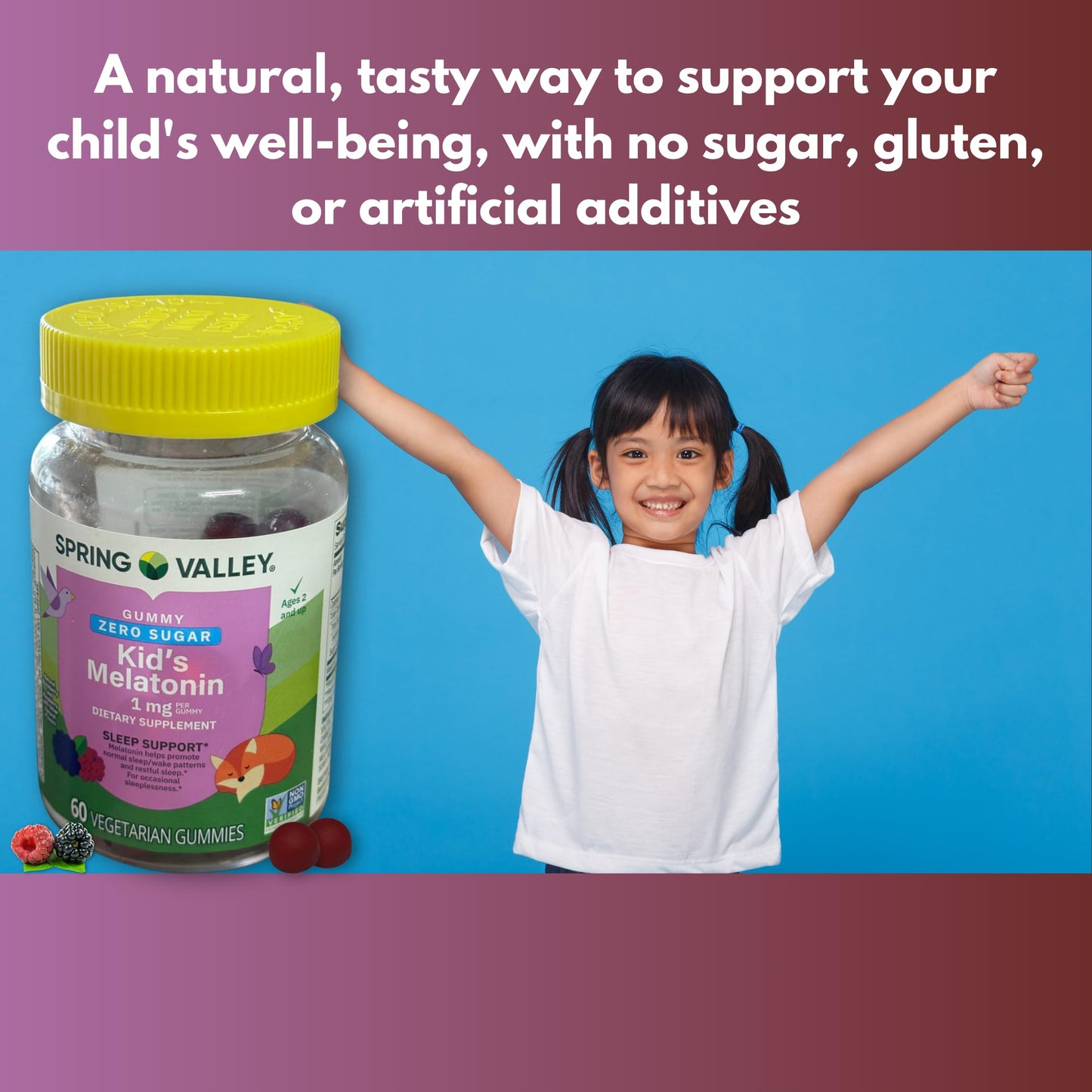FUSION SHOP STORE Melatonin Kids 1 mg Sugar Free Gummies BlackBerry and Raspberry, 60 Count (Pack of 1)