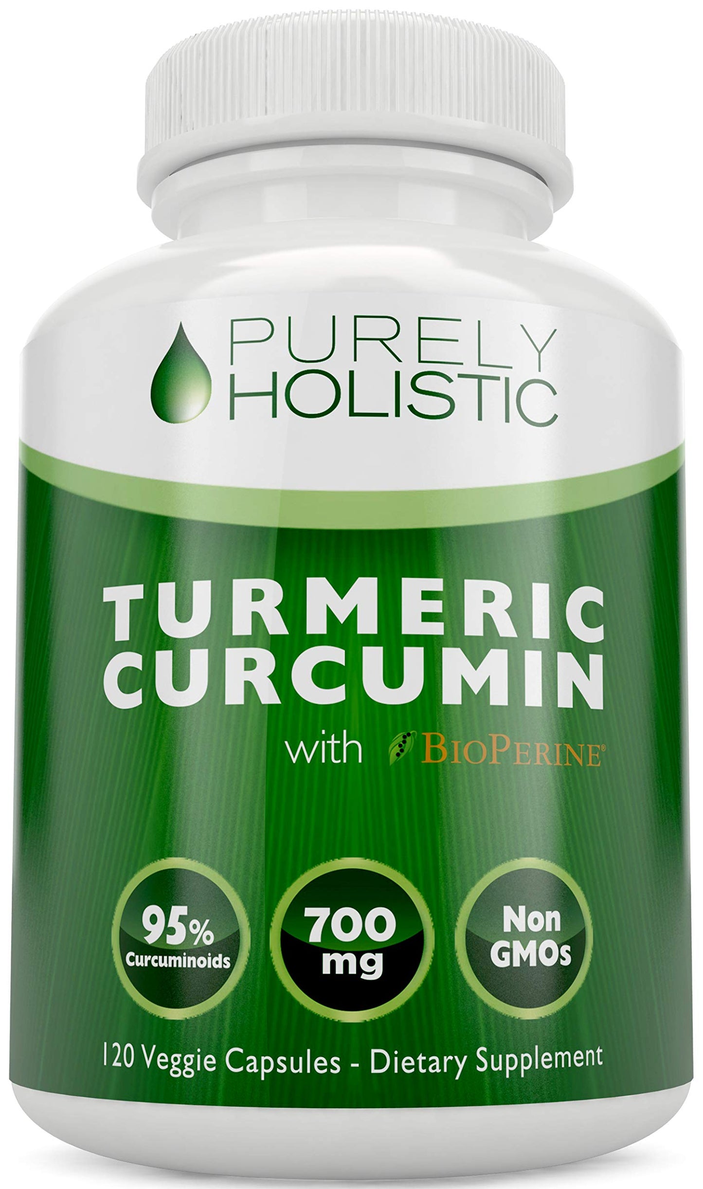 Purely Holistic Turmeric Curcumin with BioPerine Capsules, 700mg per Capsule, 120 Capsules