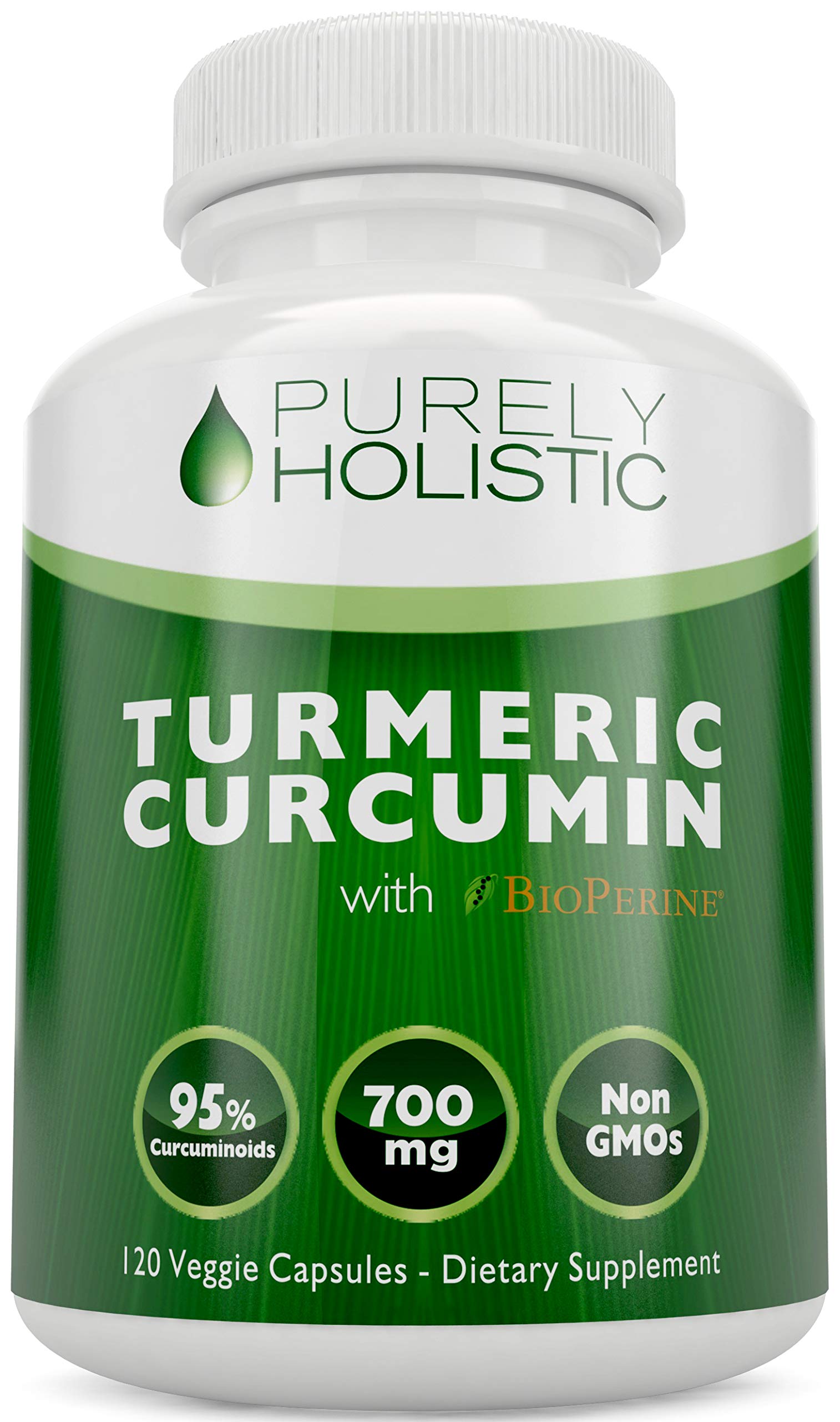 Purely Holistic Turmeric Curcumin with BioPerine Capsules, 700mg per Capsule, 120 Capsules