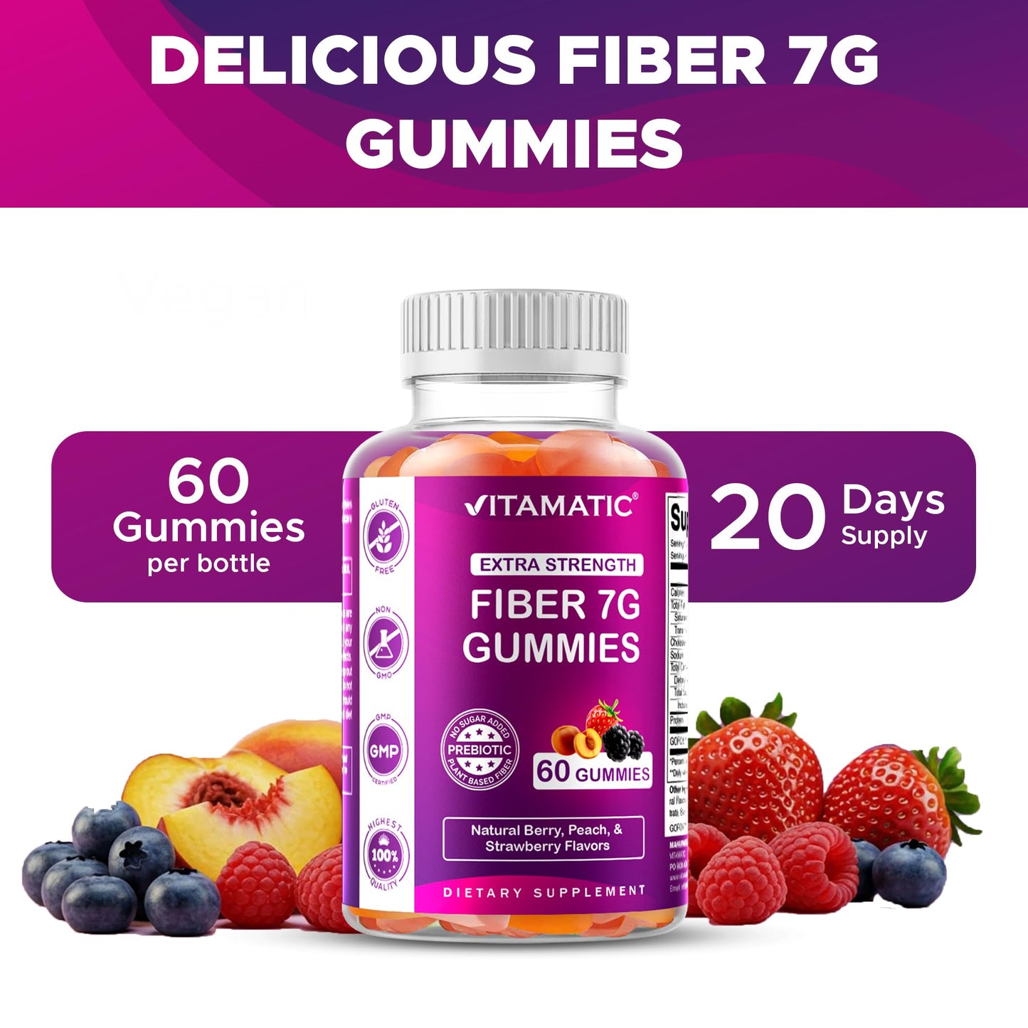 Vitamatic Prebiotic Fiber Gummies for Adults, 240 Gummies