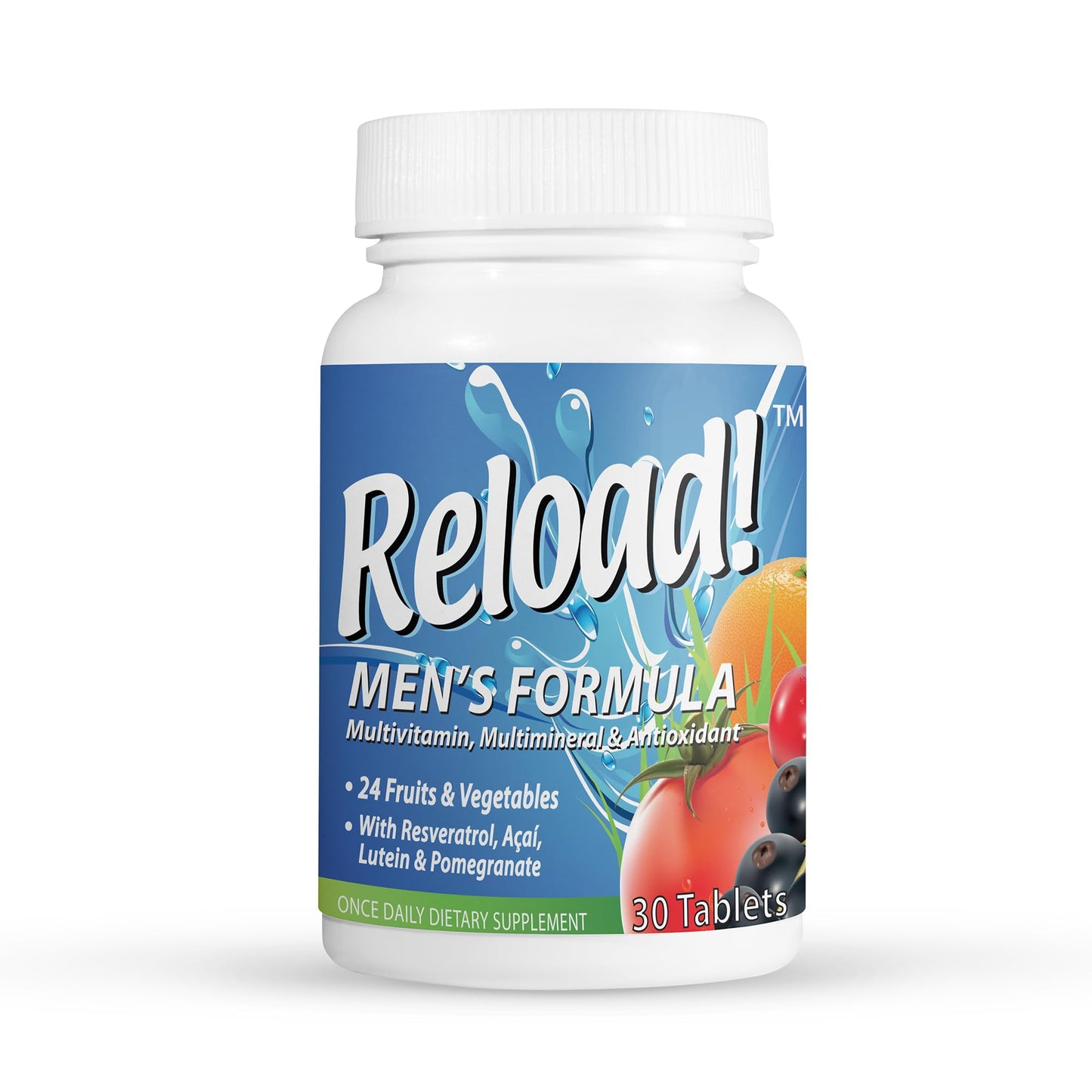 Reload! for Men All Natural Multivitamin, Multimineral, and Antioxidant with 24 Fruits and Vegetables Tablets, 30 Count