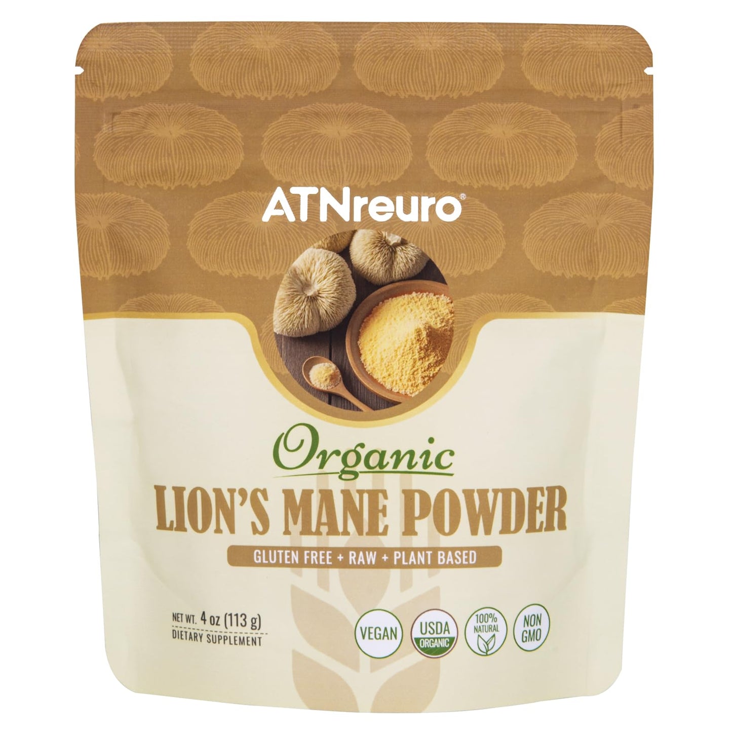 ATNreuro Organic Lion's Mane Mushroom Powder 4 Ounce