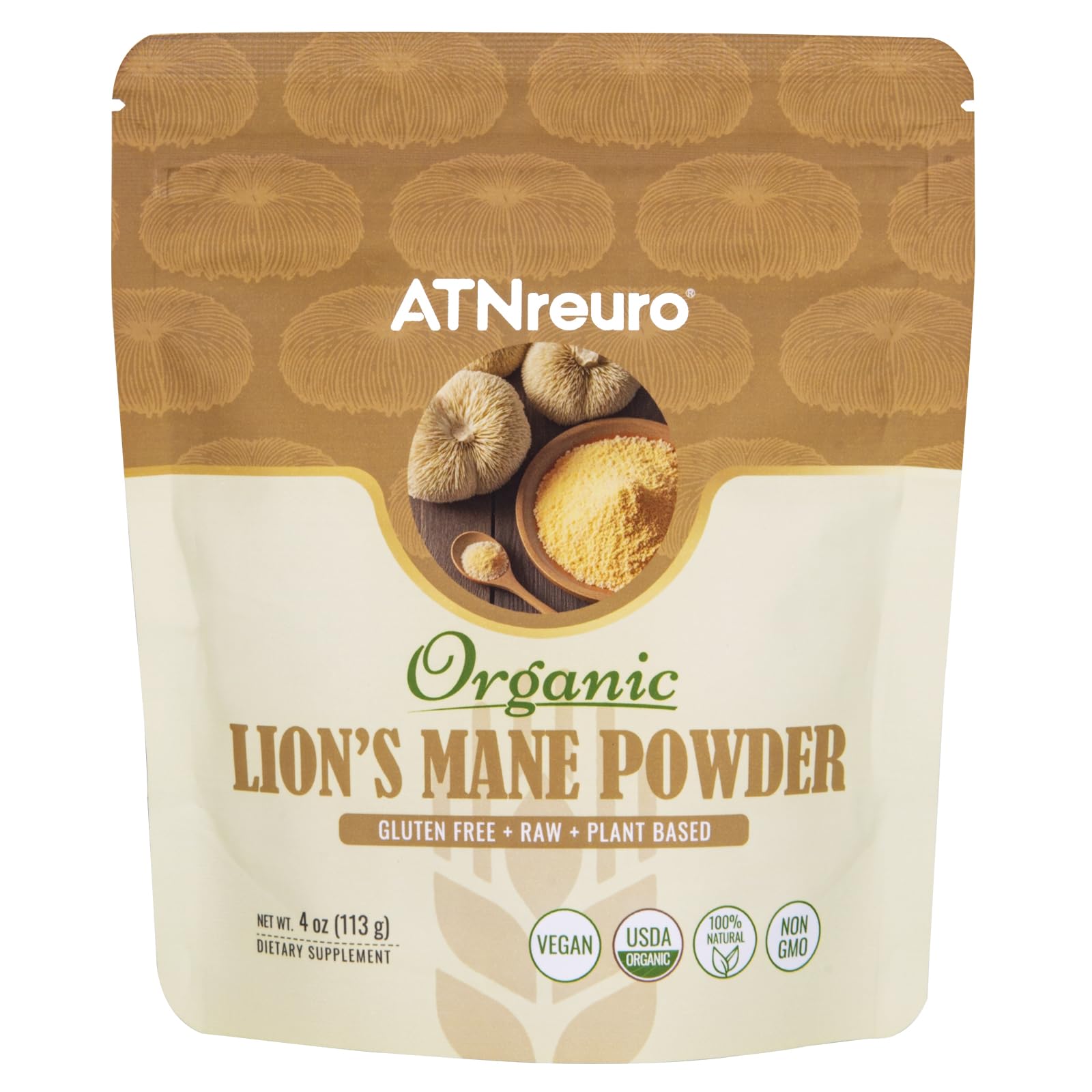 ATNreuro Organic Lion's Mane Mushroom Powder 4 Ounce
