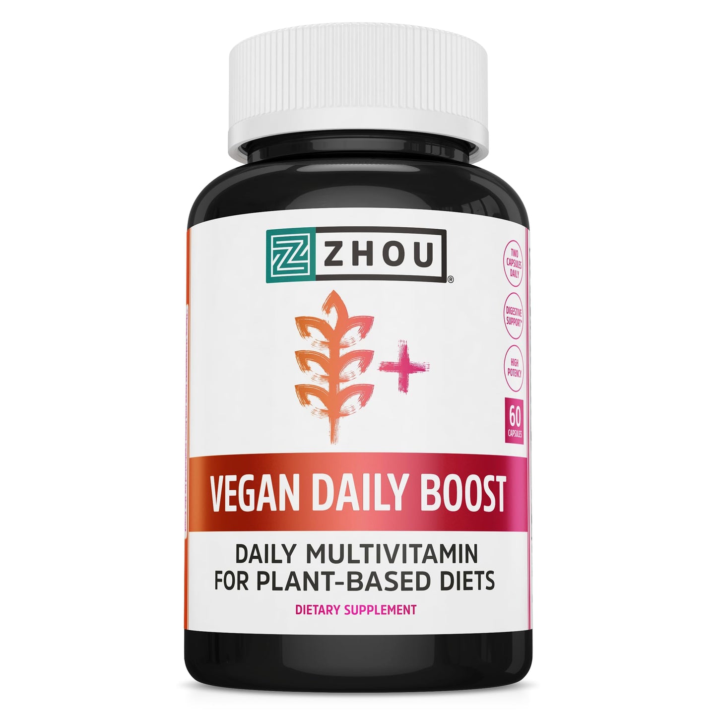 ZHOU Vegan Multivitamin for Women & Men, Capsules, 60 Count