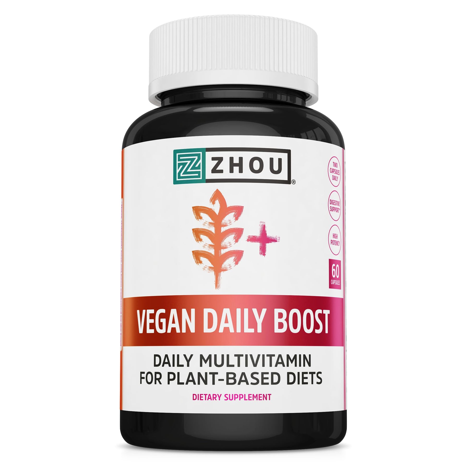 ZHOU Vegan Multivitamin for Women & Men, Capsules, 60 Count